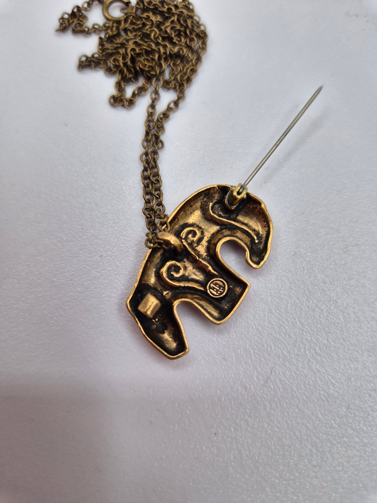 Kalevala Koru, Kalevankarhu, Bronze Bear Pendant Brooch, Vintage Finnish Jewelry, Bear Necklace, 60 cm Chain