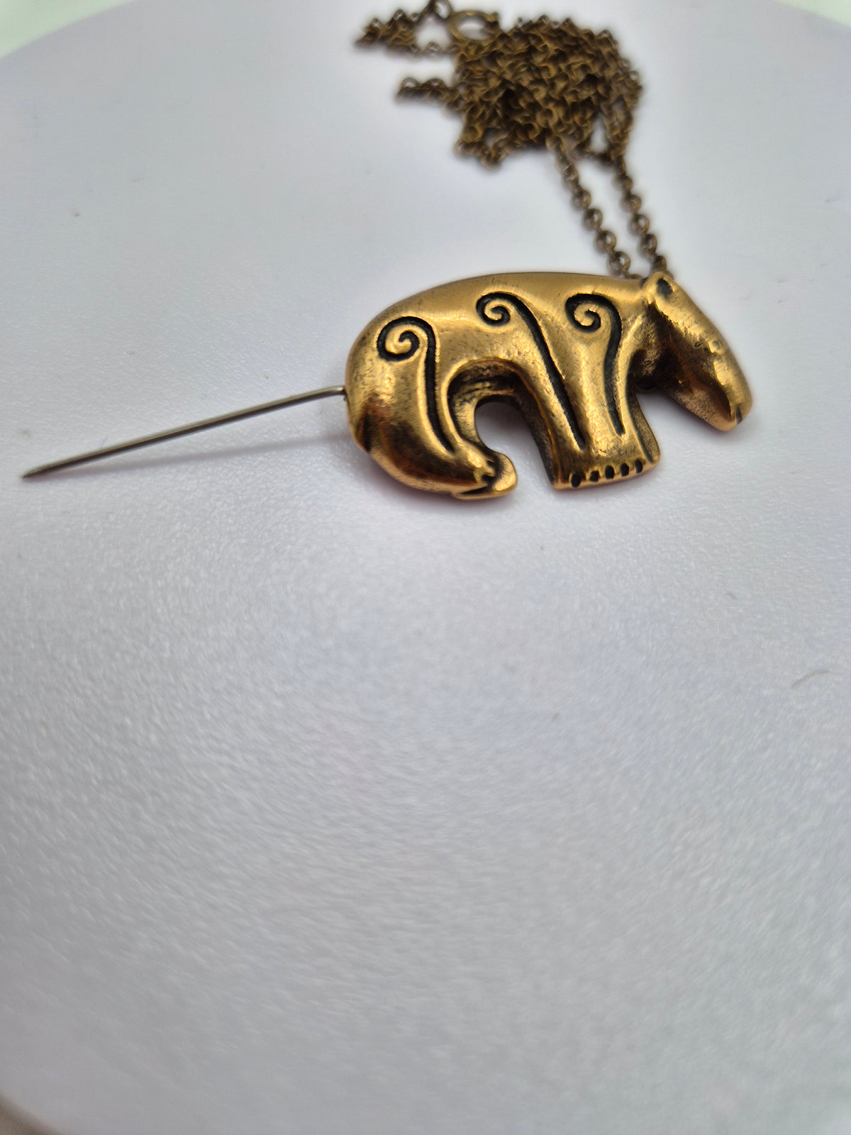 Kalevala Koru, Kalevankarhu, Bronze Bear Pendant Brooch, Vintage Finnish Jewelry, Bear Necklace, 60 cm Chain