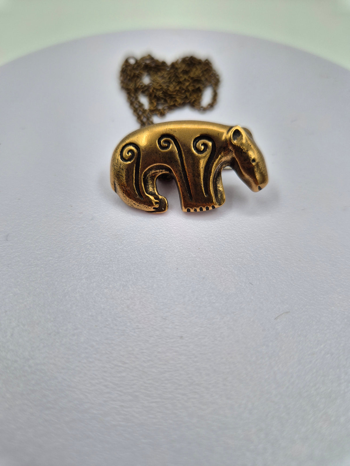 Kalevala Koru, Kalevankarhu, Bronze Bear Pendant Brooch, Vintage Finnish Jewelry, Bear Necklace, 60 cm Chain