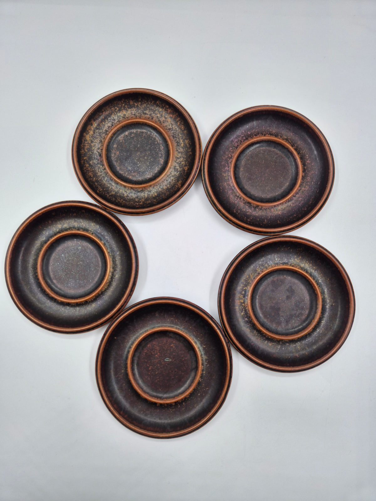 Arabia Ruska Vintage Coffee Cups and Saucers Set of 5 – Ulla Procopé, Finnish Stoneware, Scandinavian Design