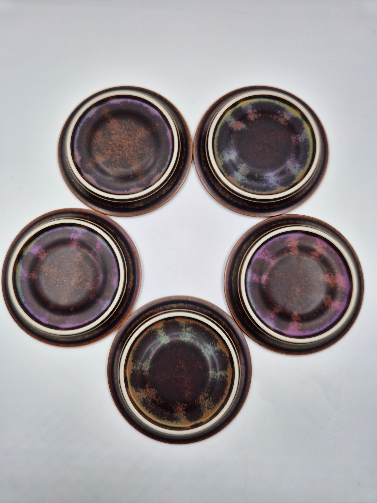 Arabia Finland Ruska Vintage Koffiekopje, Schoteltje &amp; Dessertbord – Mid-Century Aardewerk Set