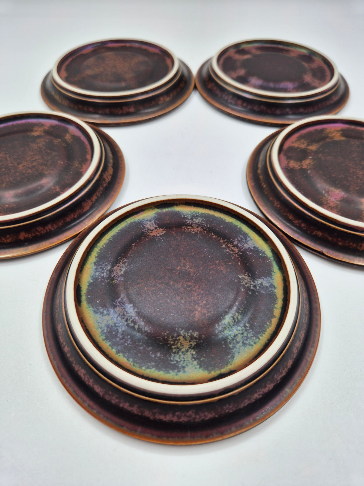Arabia Ruska Vintage Coffee Cups and Saucers Set of 5 – Ulla Procopé, Finnish Stoneware, Scandinavian Design