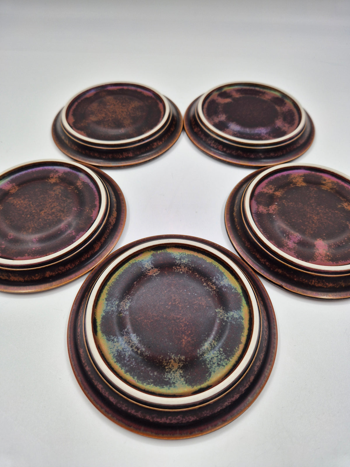 Arabia Finland Ruska Vintage Koffiekopje, Schoteltje &amp; Dessertbord – Mid-Century Aardewerk Set