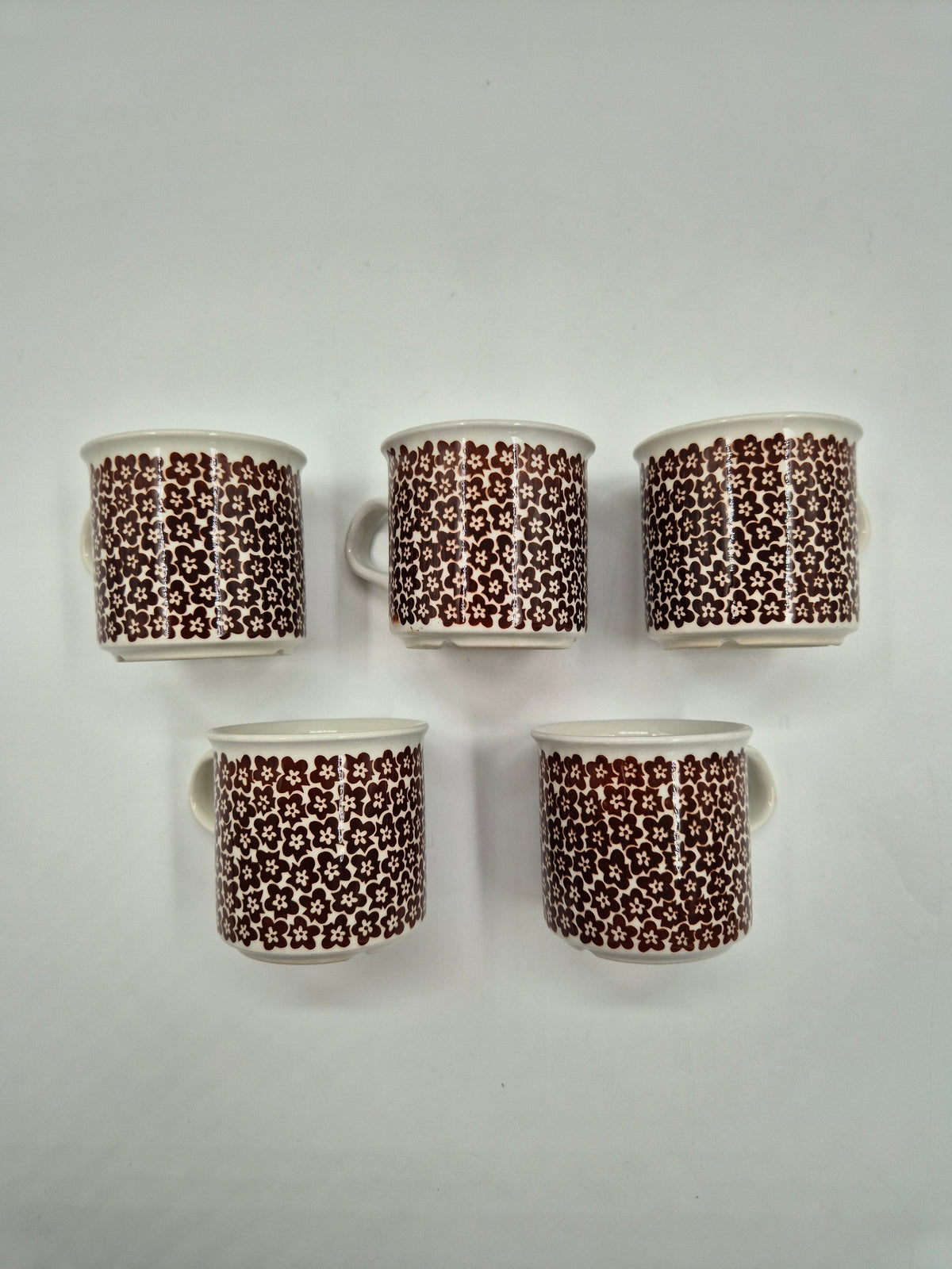 Arabia Faenza Brown Flower 16-piece, trio set, Inkeri Seppälä, Mocca, Espresso, Coffee Cups, 1973–1979