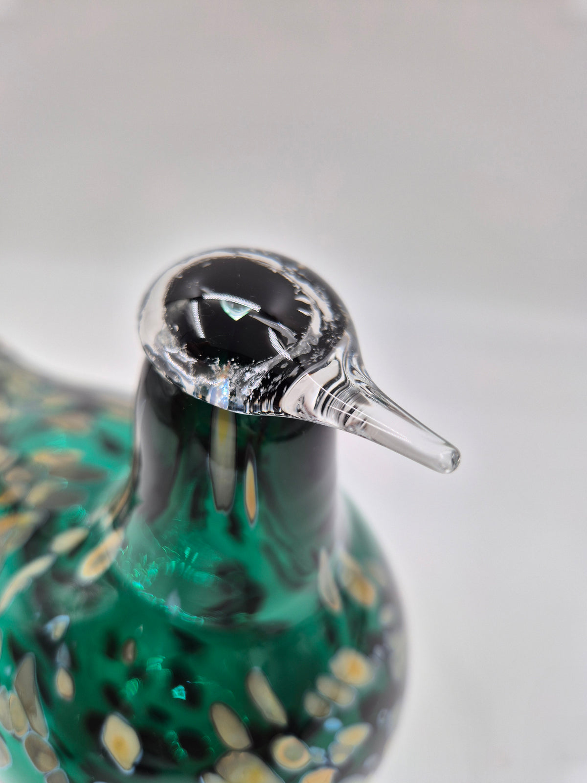 Signed Oiva Toikka Pekkasiini Green Glass Bird, Nuutajärvi 1993–1994