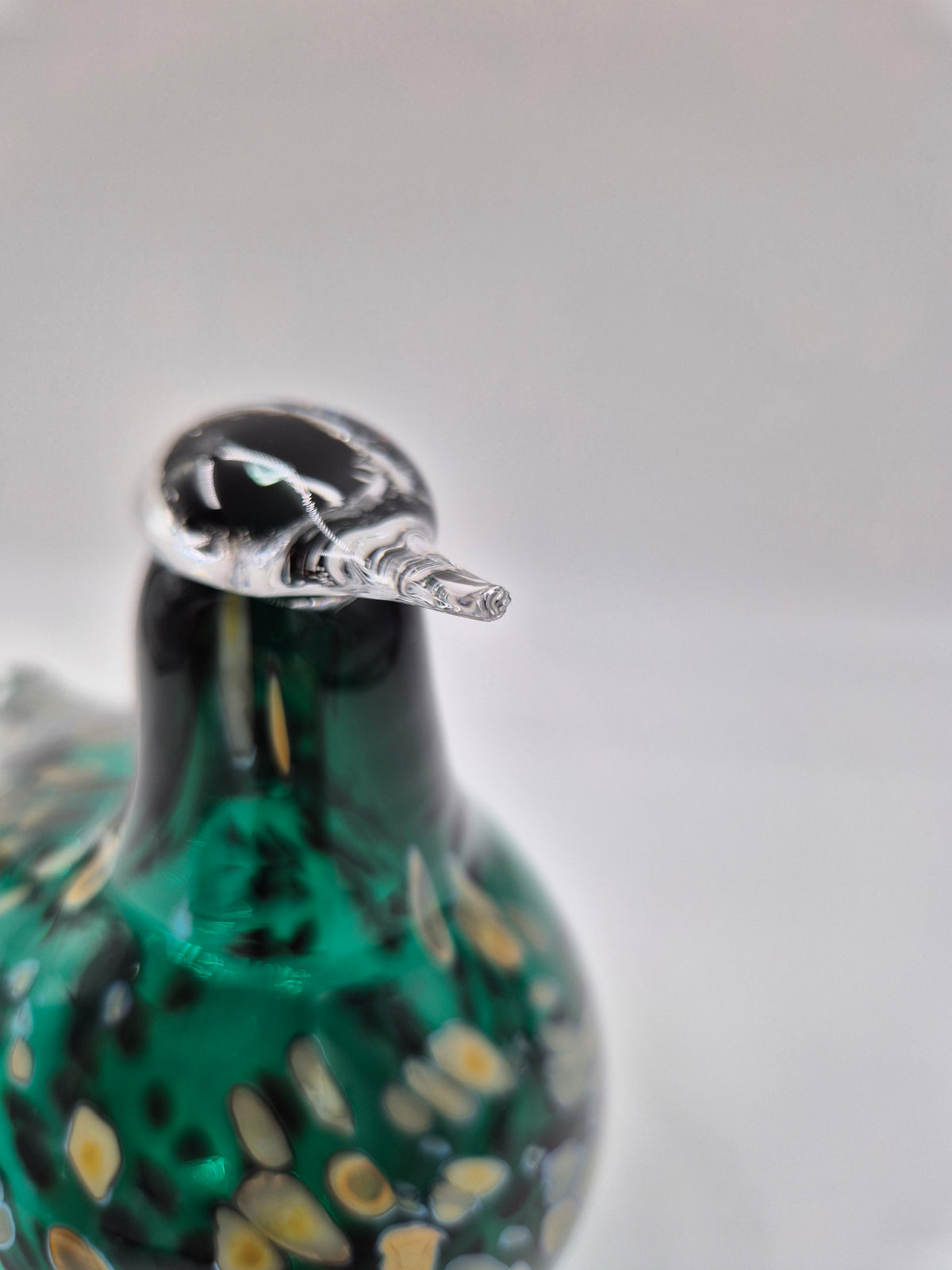 Signed Oiva Toikka Pekkasiini Green Glass Bird, Nuutajärvi 1993–1994