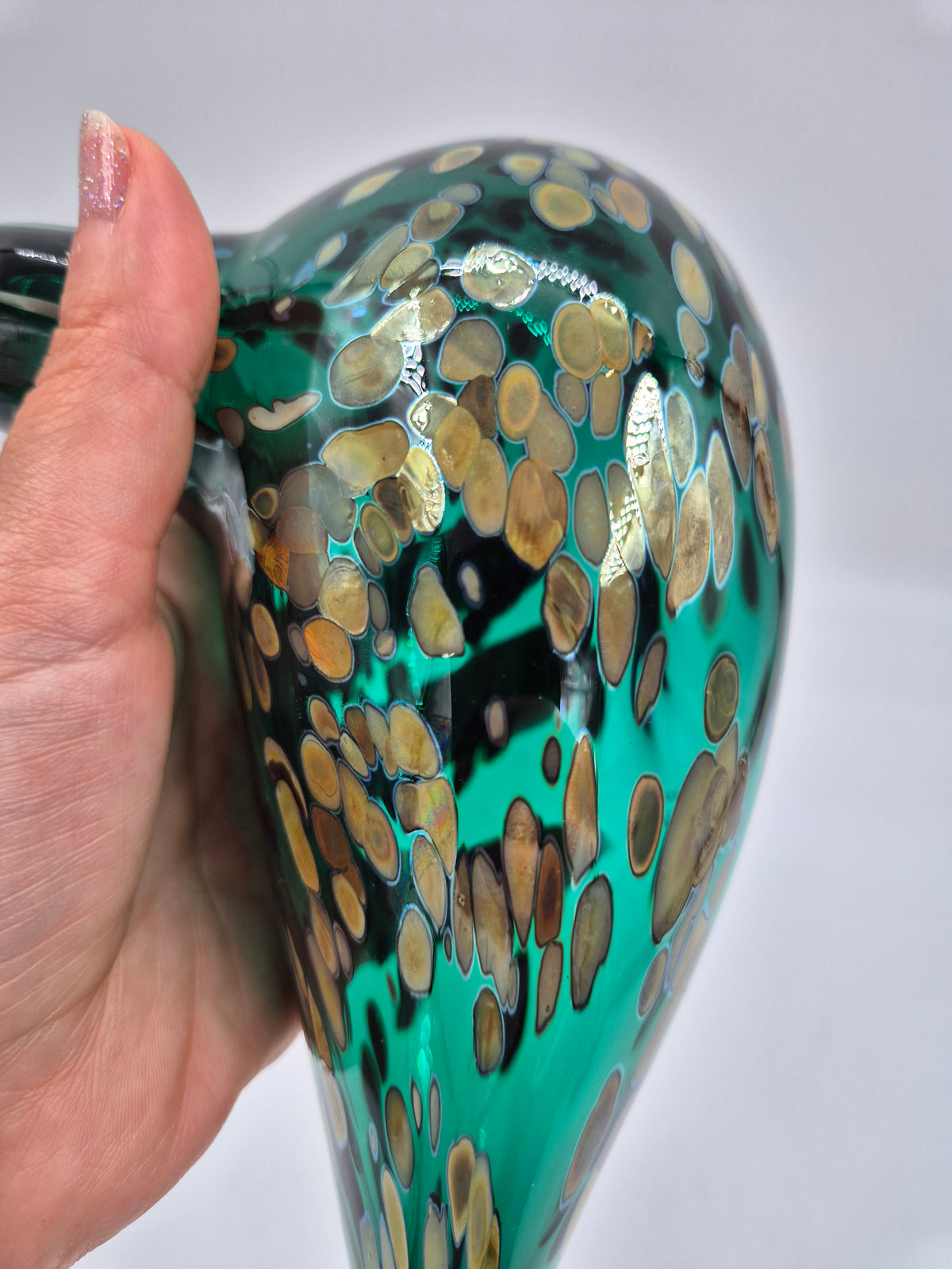 Signed Oiva Toikka Pekkasiini Green Glass Bird, Nuutajärvi 1993–1994