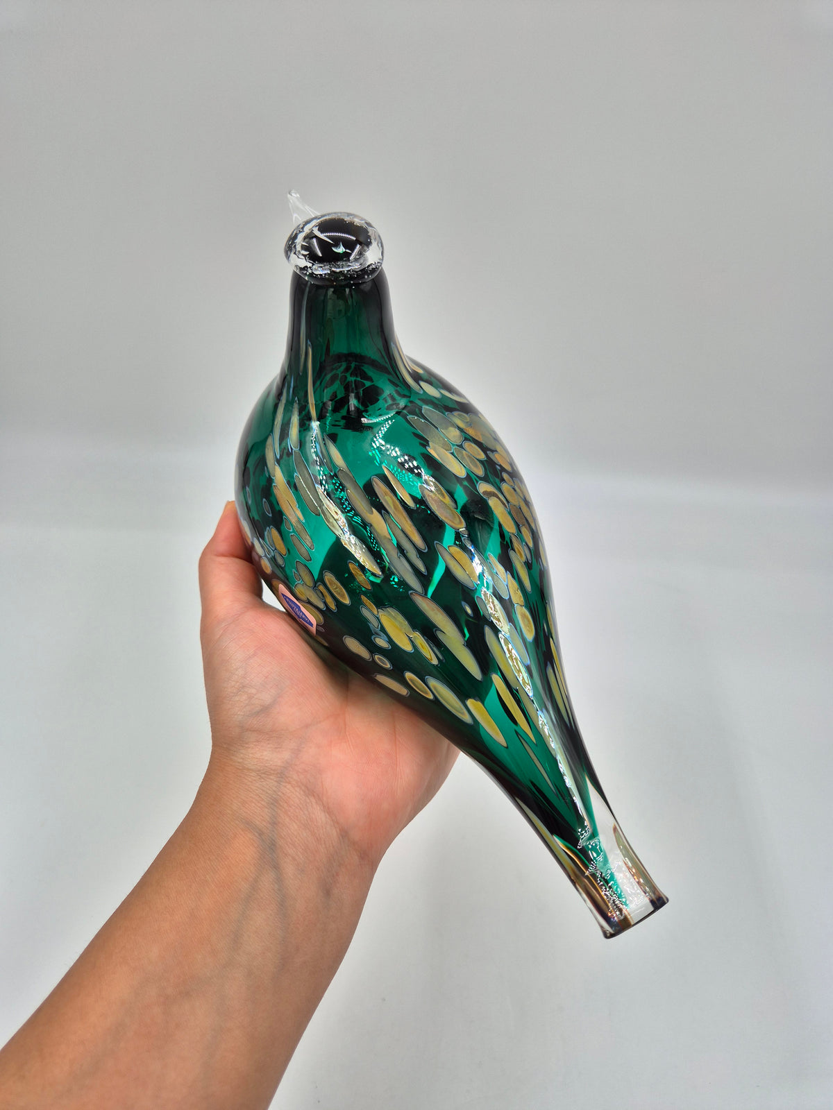 Signed Oiva Toikka Pekkasiini Green Glass Bird, Nuutajärvi 1993–1994