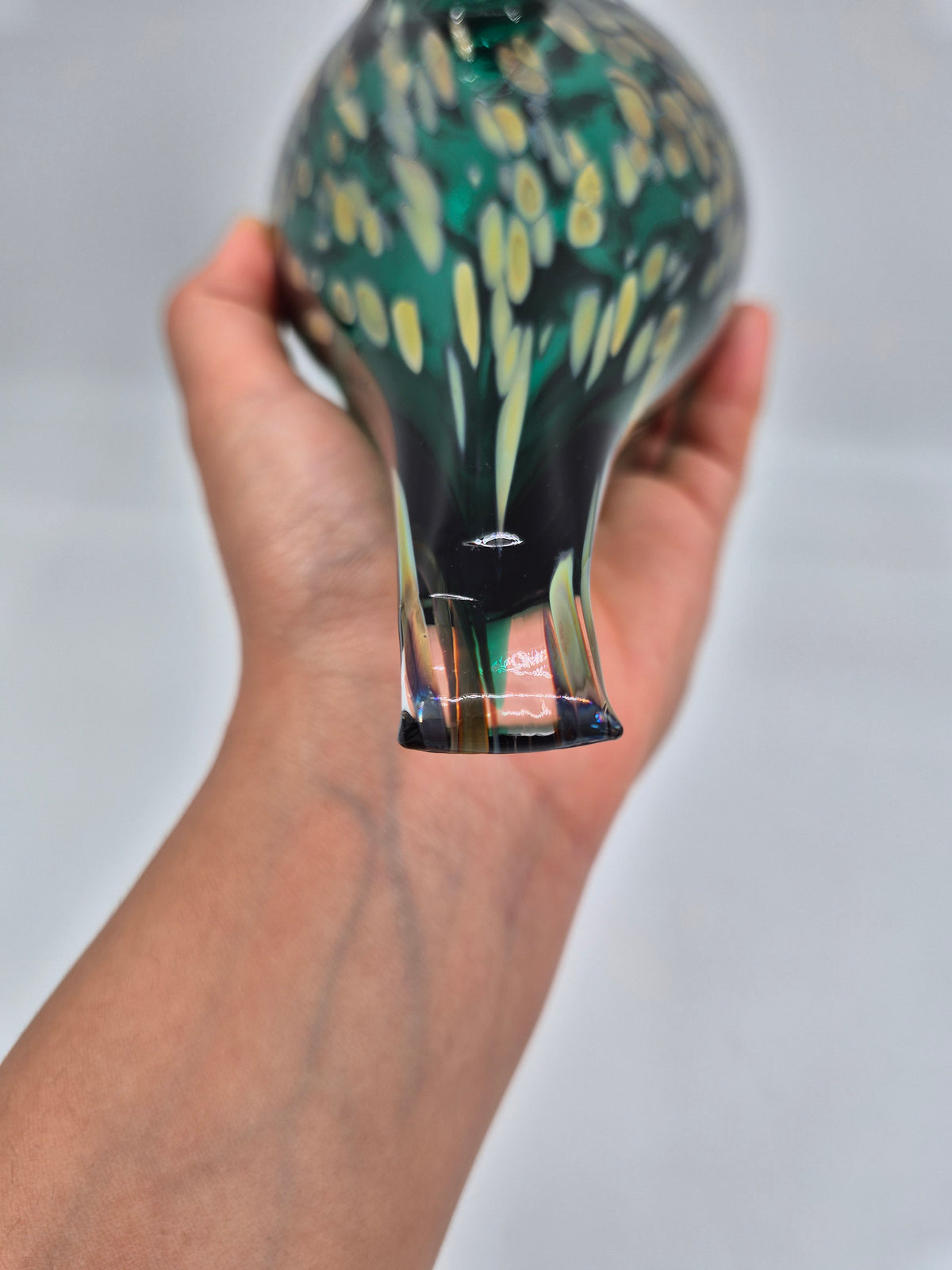 Signed Oiva Toikka Pekkasiini Green Glass Bird, Nuutajärvi 1993–1994