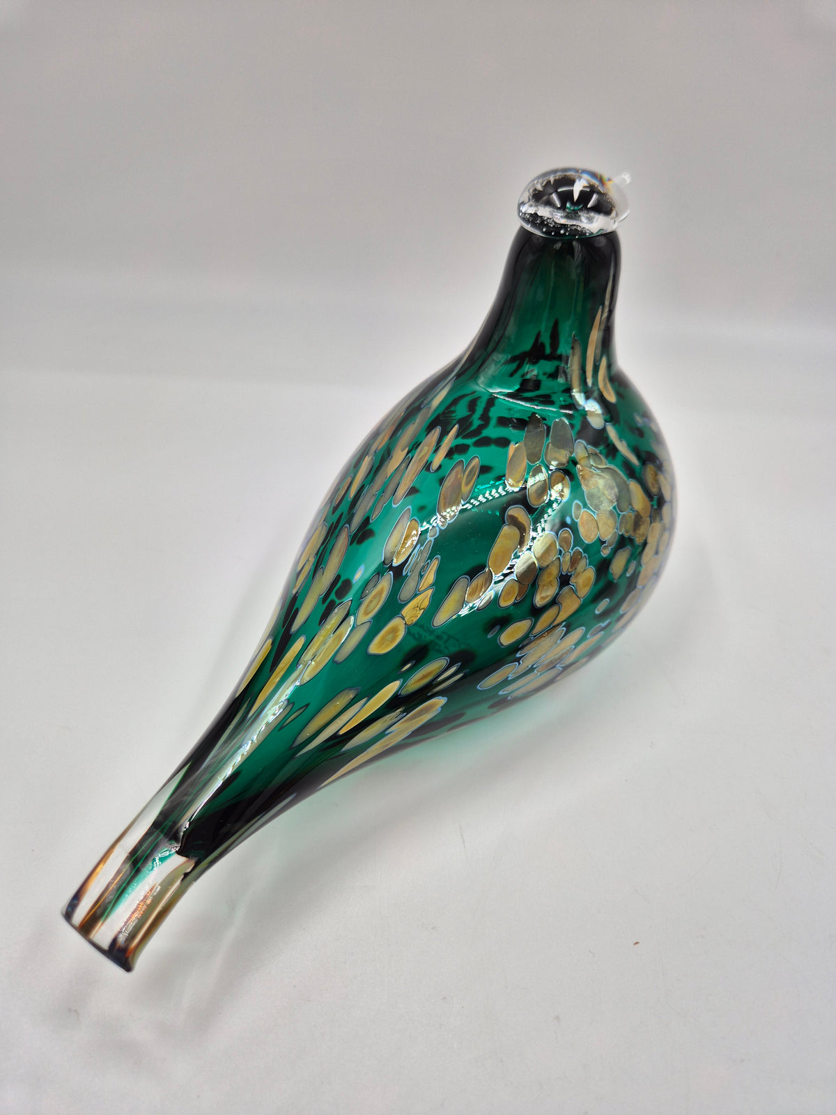 Signed Oiva Toikka Pekkasiini Green Glass Bird, Nuutajärvi 1993–1994