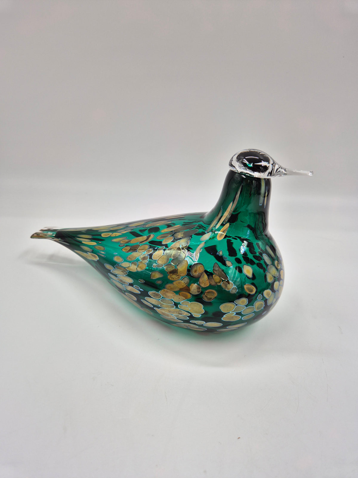 Signed Oiva Toikka Pekkasiini Green Glass Bird, Nuutajärvi 1993–1994