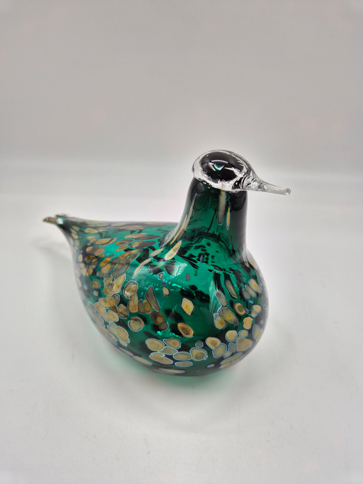 Signed Oiva Toikka Pekkasiini Green Glass Bird, Nuutajärvi 1993–1994