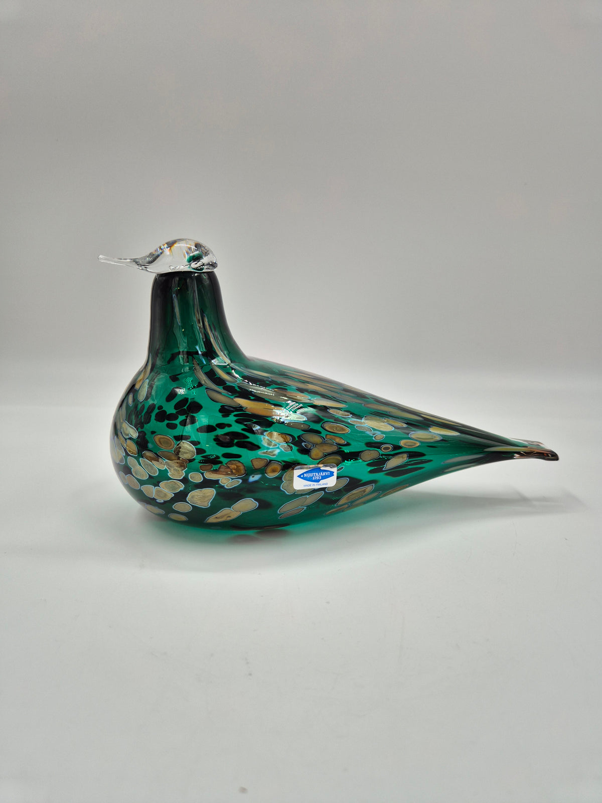 Signed Oiva Toikka Pekkasiini Green Glass Bird, Nuutajärvi 1993–1994