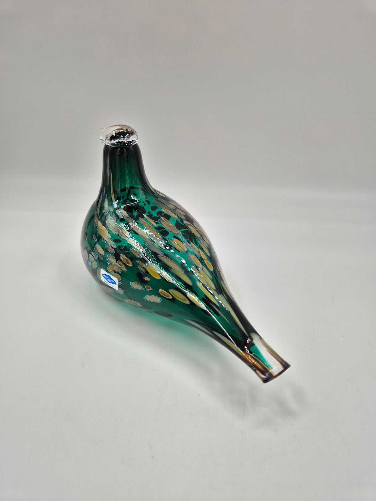 Signed Oiva Toikka Pekkasiini Green Glass Bird, Nuutajärvi 1993–1994