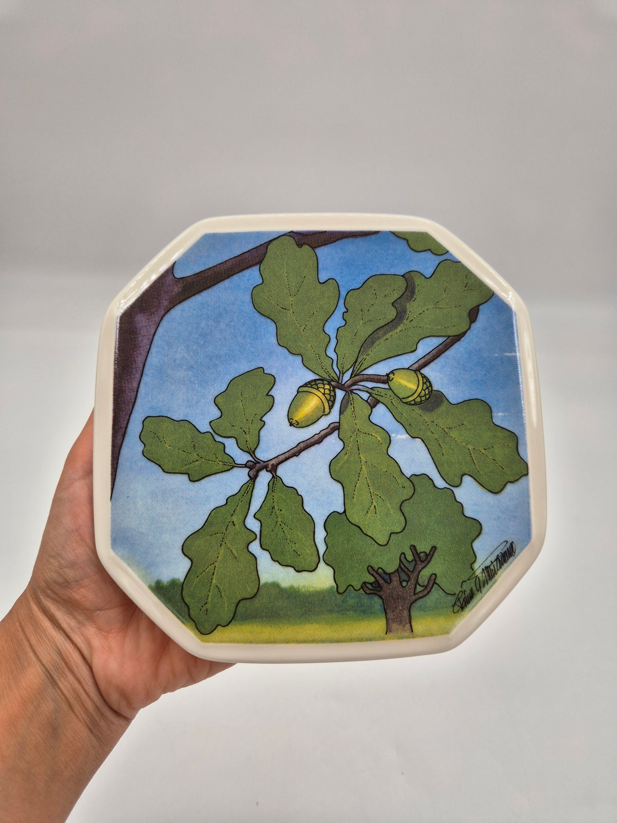 Arabia Tammi Wall Plate 15cm, Toivo G. Utriainen, Finnish Vintage Ceramic, Varsinais-Suomi Oak, 1993