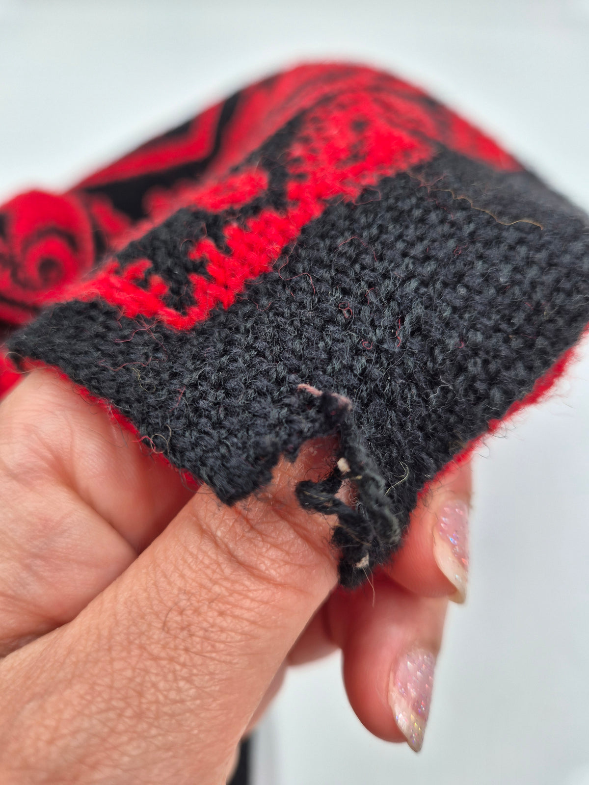 1970s Finnish Täkänä Wool Wall Hanging – Red & Black Double Weave, Midcentury Textile Art