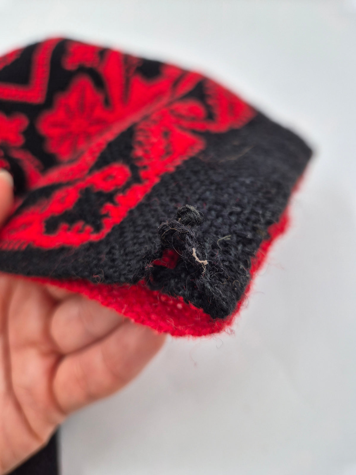 1970s Finnish Täkänä Wool Wall Hanging – Red & Black Double Weave, Midcentury Textile Art