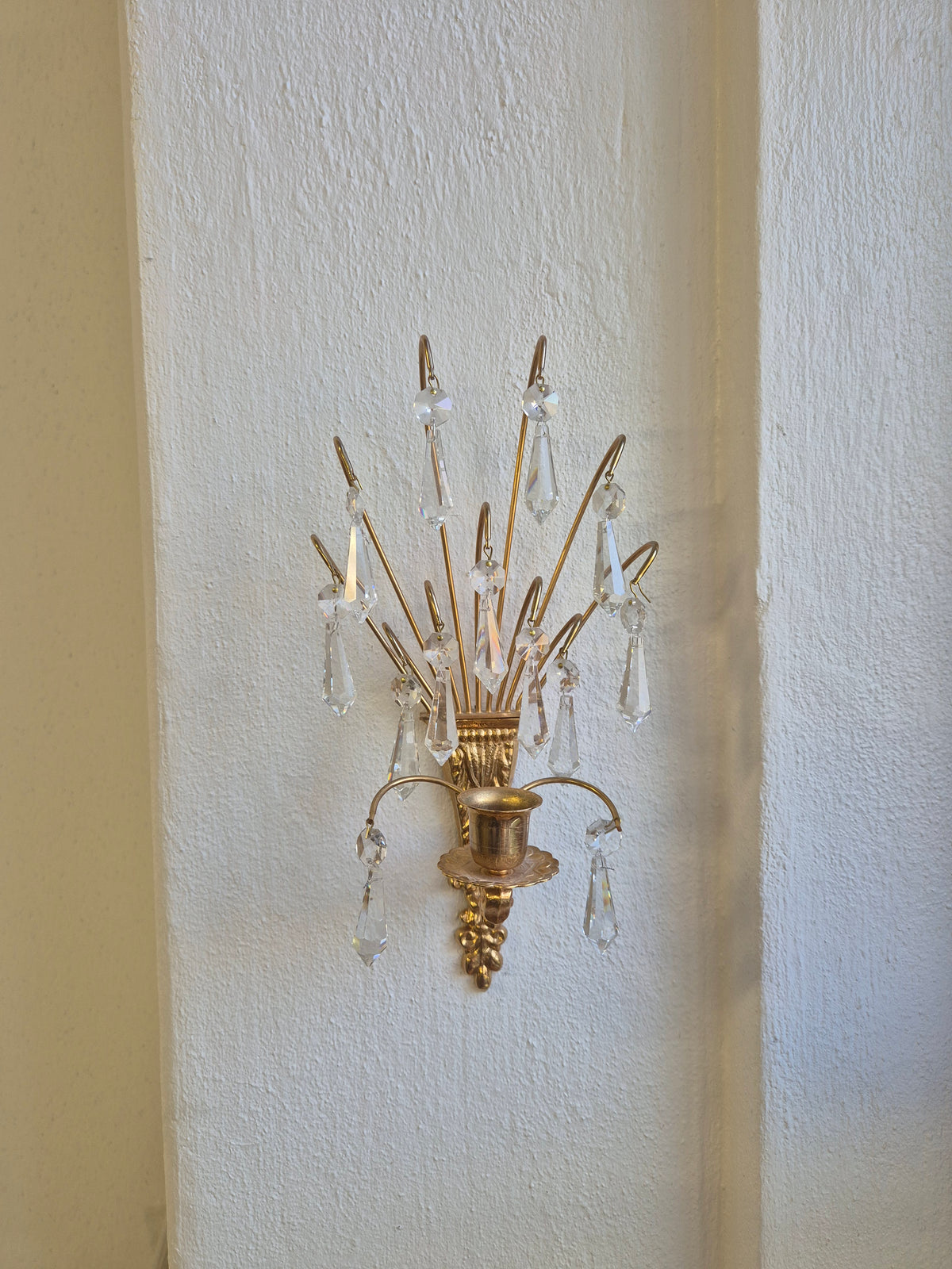Turun Kristalli Vintage Crystal Wall Candle Holders, Pair, Gold-Plated Brass