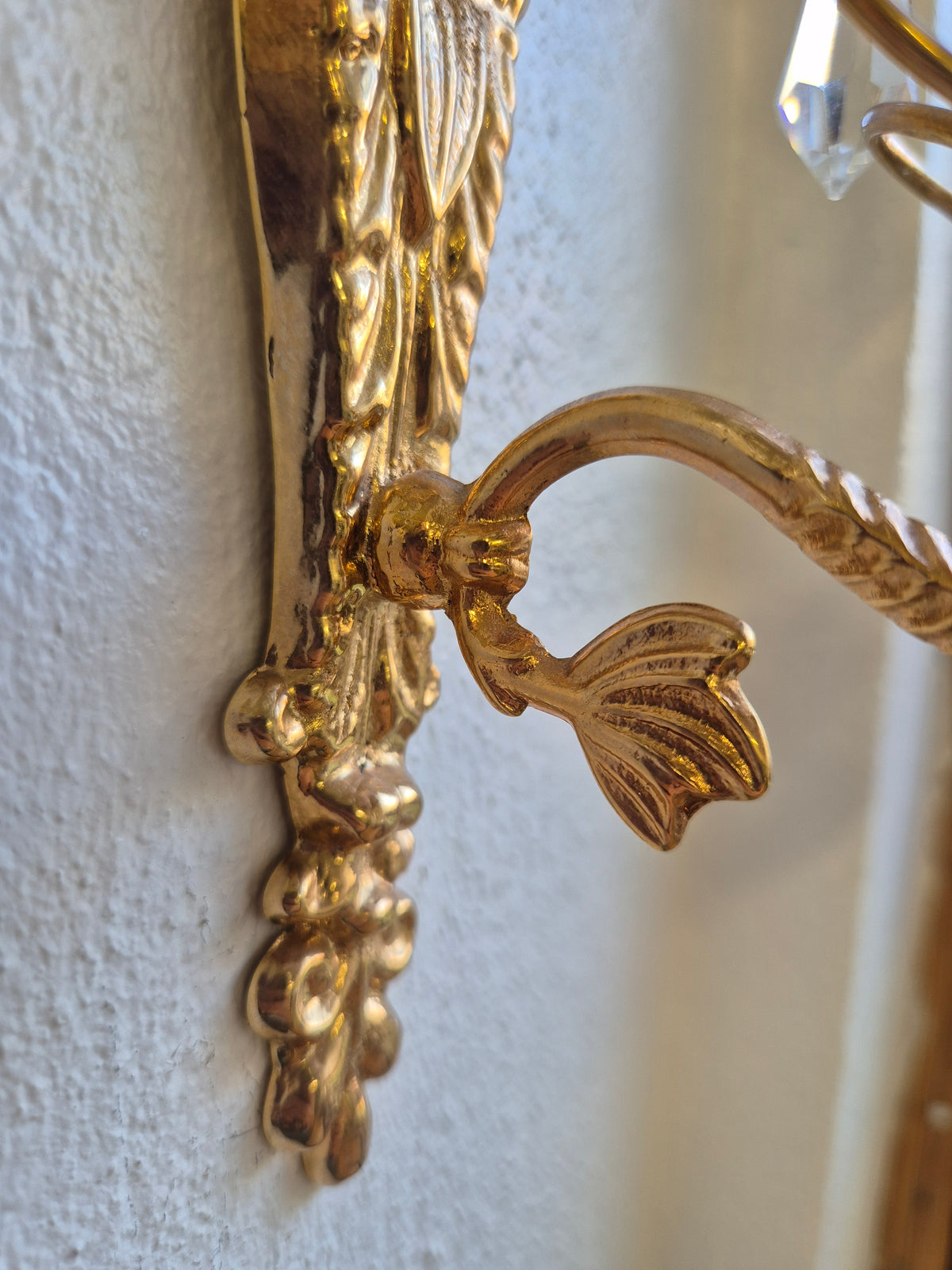 Turun Kristalli Vintage Crystal Wall Candle Holders, Pair, Gold-Plated Brass