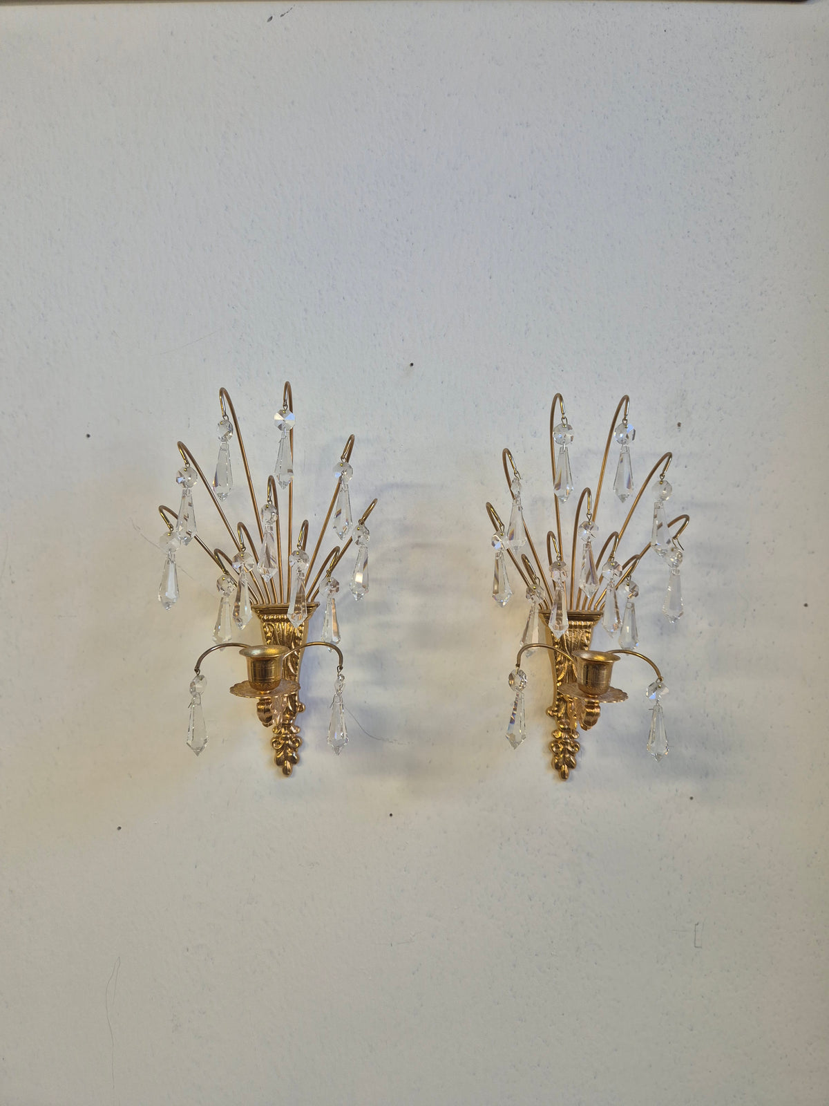 Turun Kristalli Vintage Crystal Wall Candle Holders, Pair, Gold-Plated Brass
