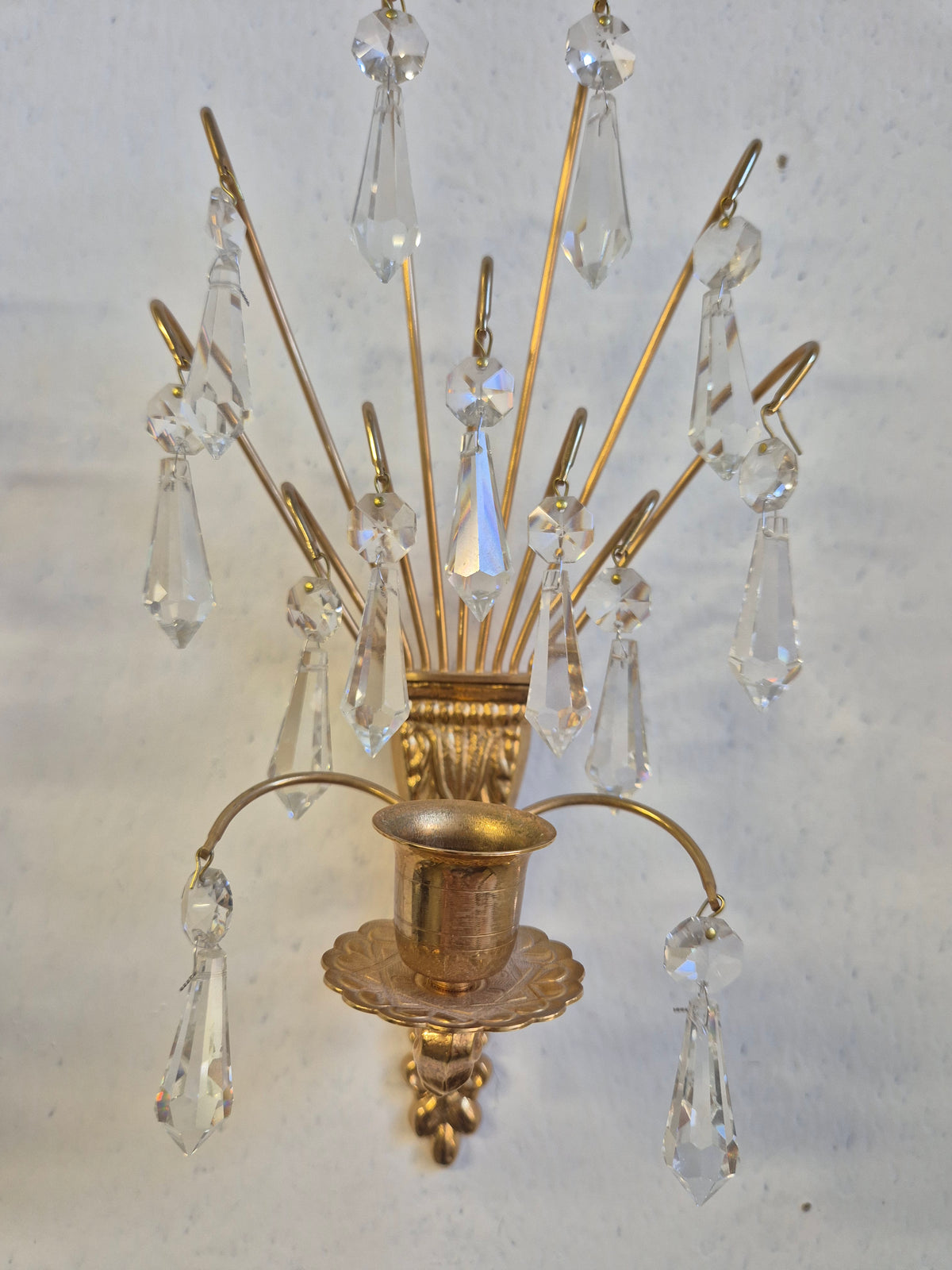 Turun Kristalli Vintage Crystal Wall Candle Holders, Pair, Gold-Plated Brass