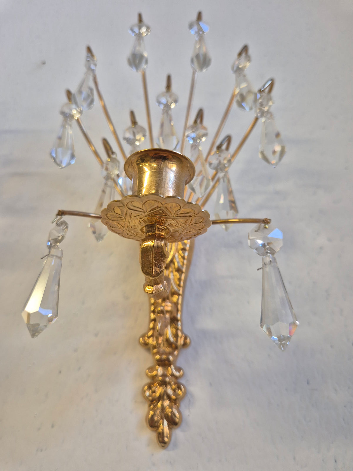 Turun Kristalli Vintage Crystal Wall Candle Holders, Pair, Gold-Plated Brass