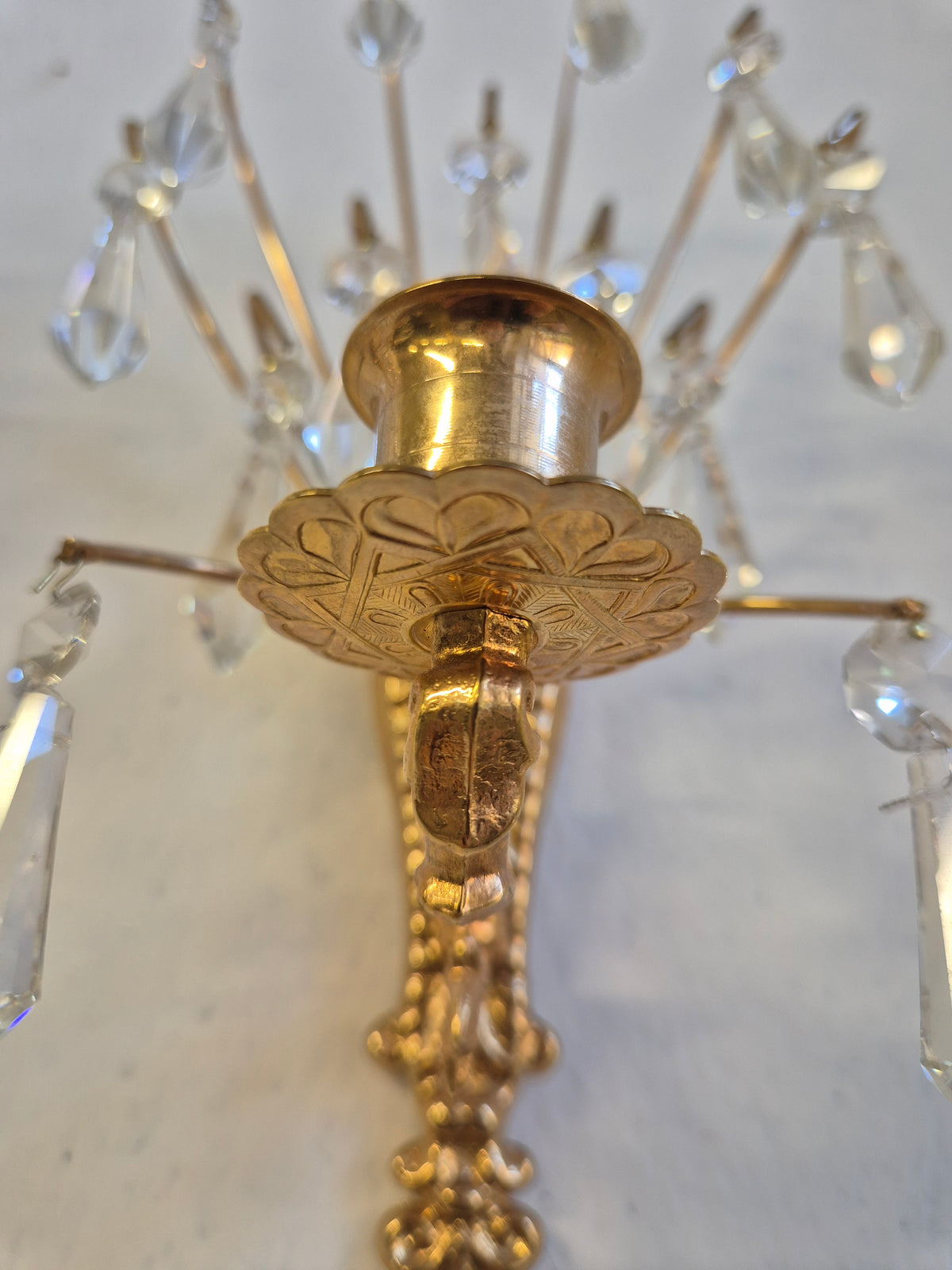 Turun Kristalli Vintage Crystal Wall Candle Holders, Pair, Gold-Plated Brass