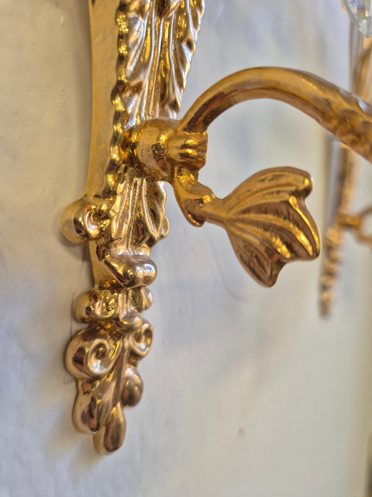 Turun Kristalli Vintage Crystal Wall Candle Holders, Pair, Gold-Plated Brass