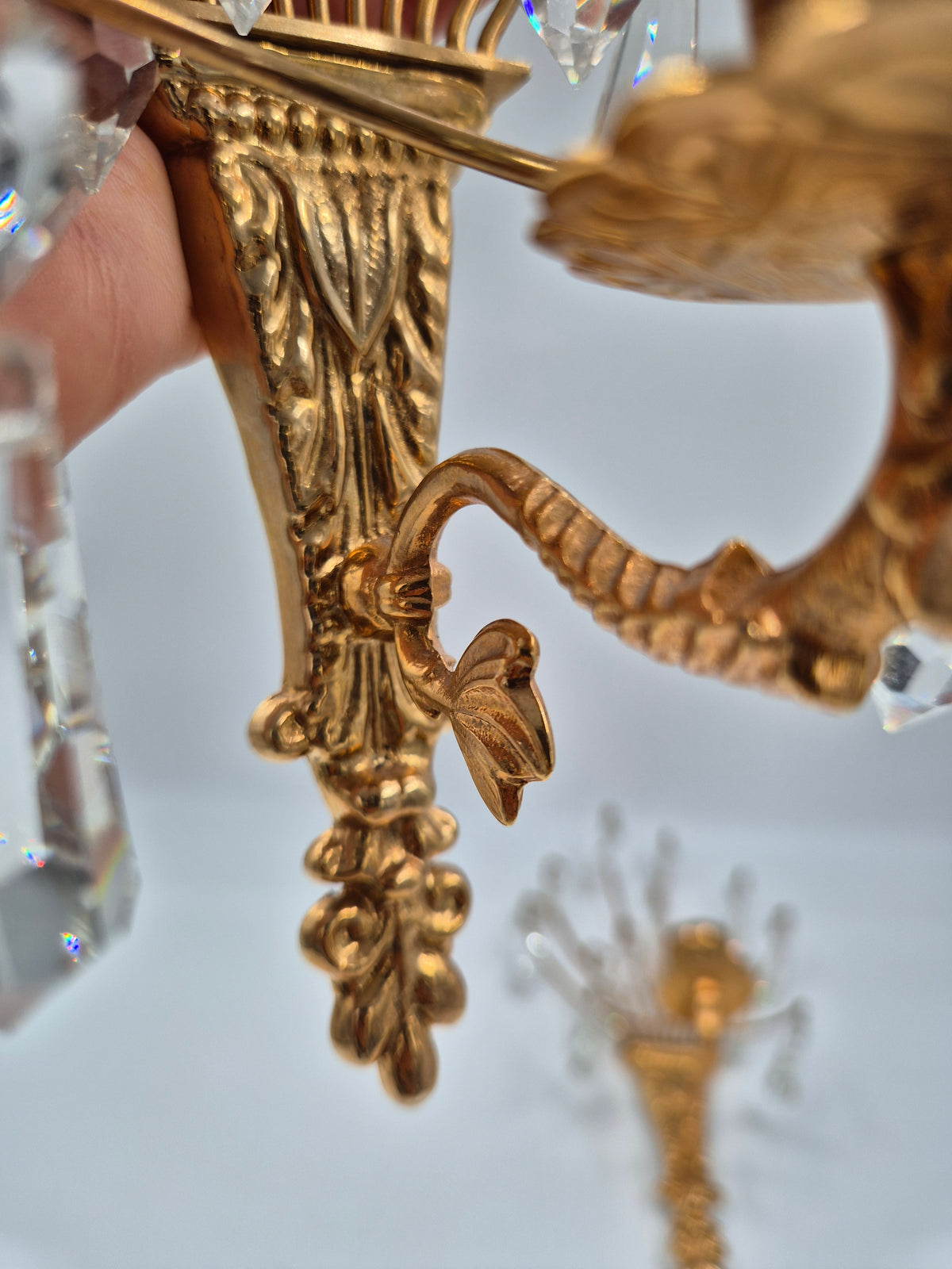 Turun Kristalli Vintage Crystal Wall Candle Holders, Pair, Gold-Plated Brass
