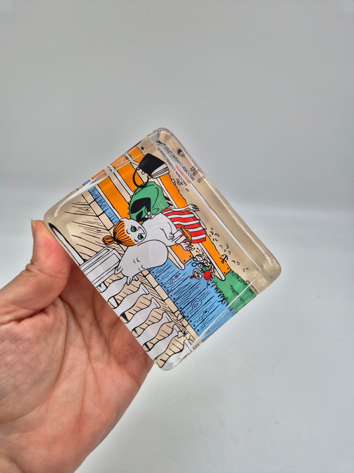 Vintage Iittala Moomin Glass Card, Tove Slotte-Elevant, Moomintroll and Little My
