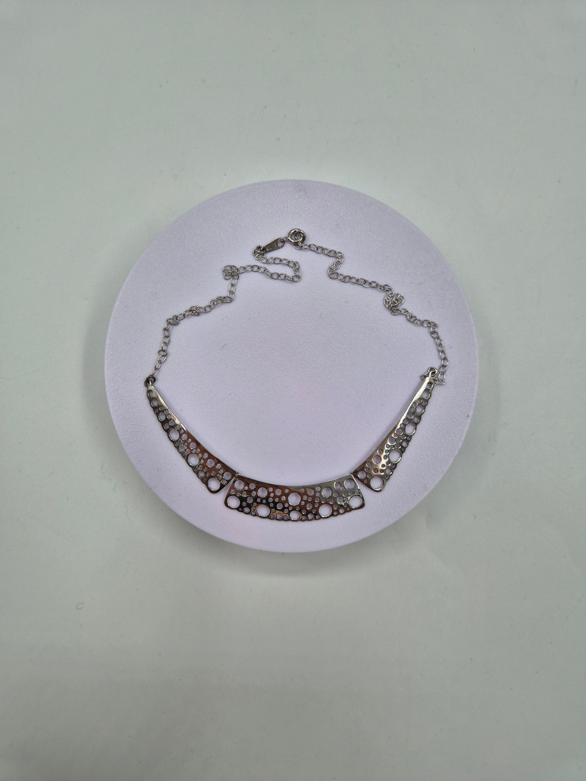 Liisa Vitali Silver Bubble Necklace, Finnish Designer Jewellery, Openwork Statement Necklace with Original Box