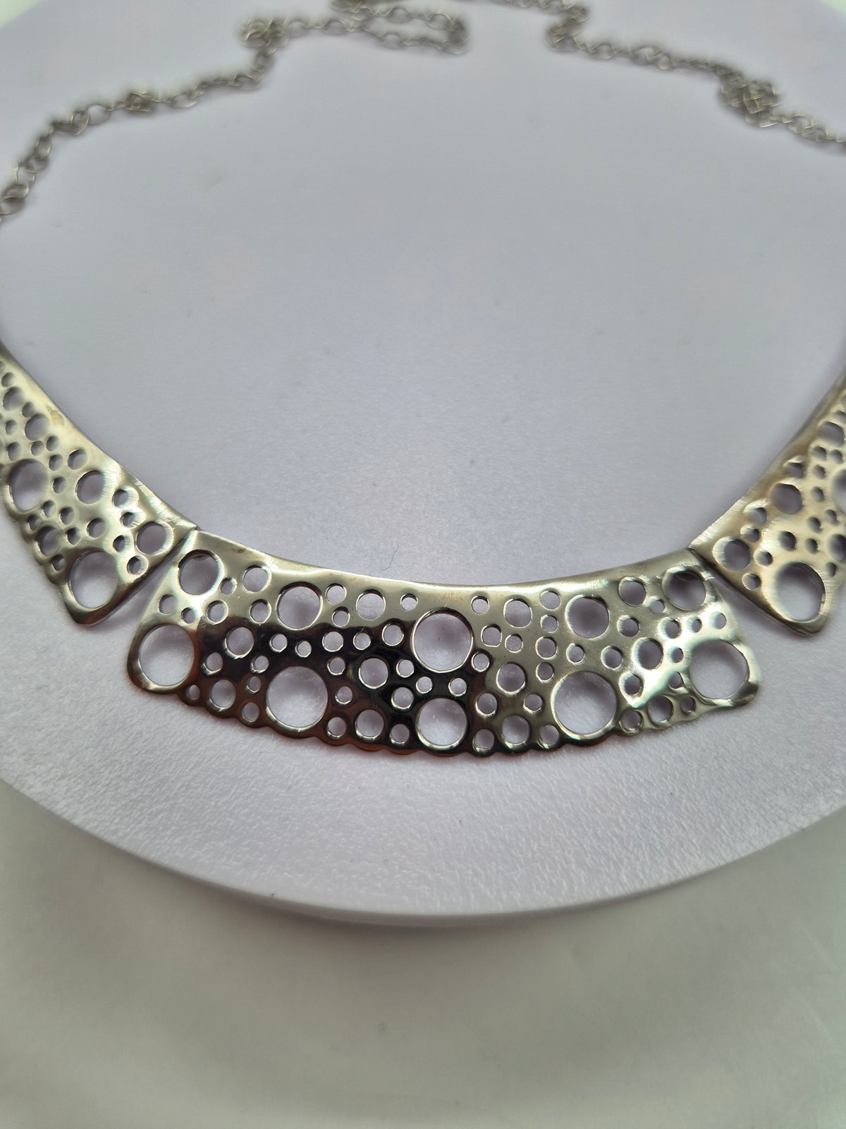 Liisa Vitali Silver Bubble Necklace, Finnish Designer Jewellery, Openwork Statement Necklace with Original Box