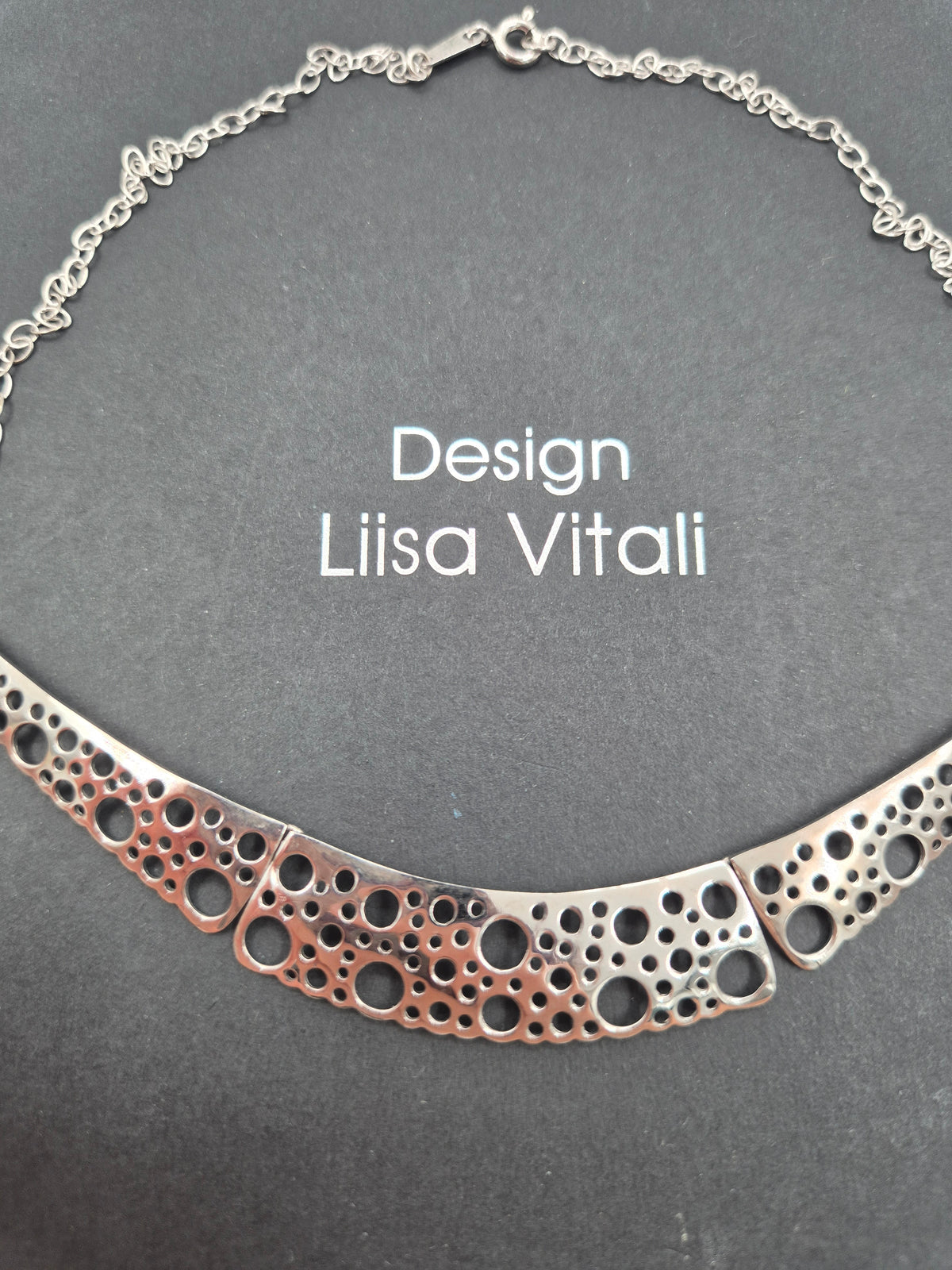 Liisa Vitali Silver Bubble Necklace, Finnish Designer Jewellery, Openwork Statement Necklace with Original Box