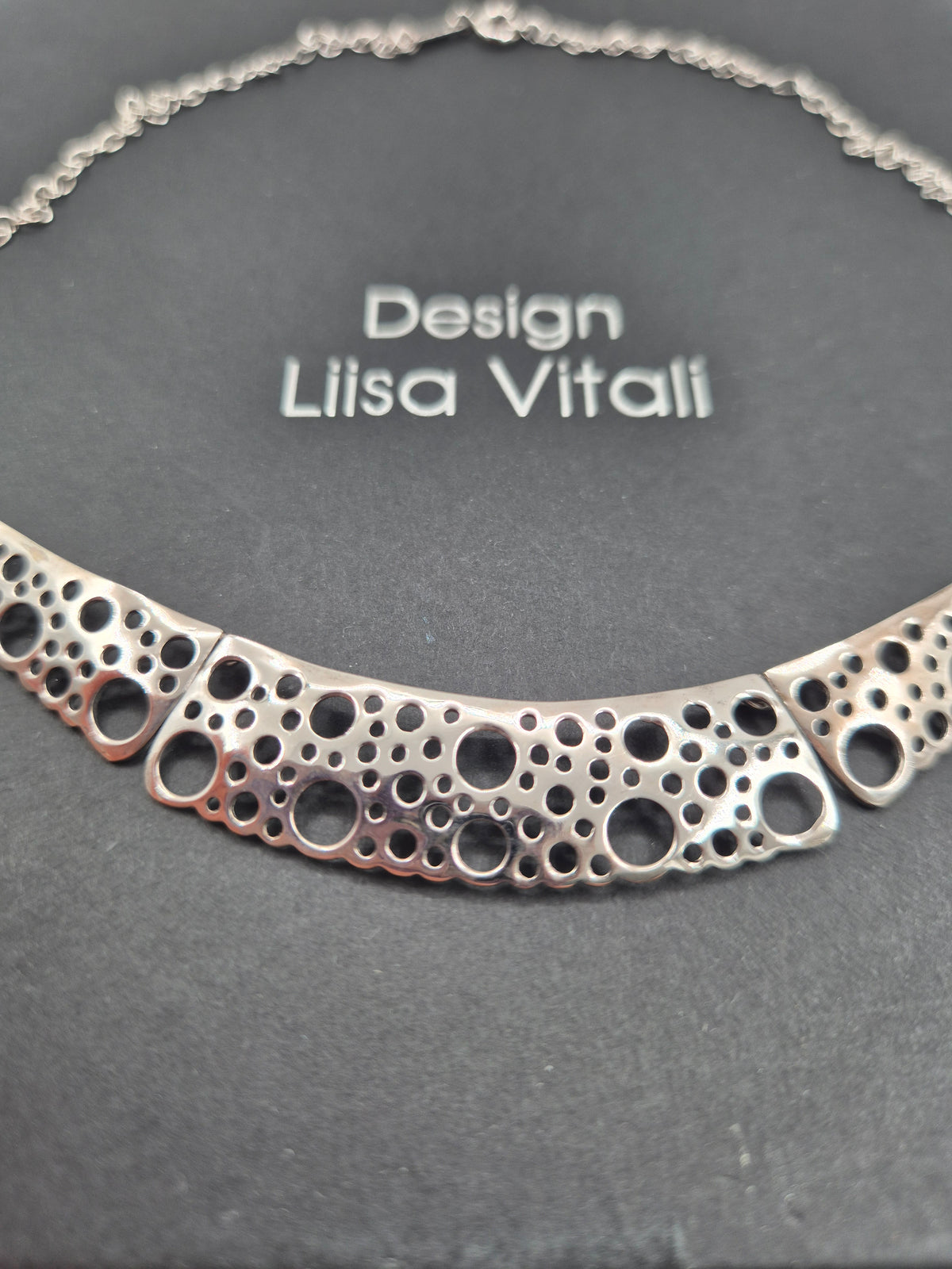 Liisa Vitali Silver Bubble Necklace, Finnish Designer Jewellery, Openwork Statement Necklace with Original Box