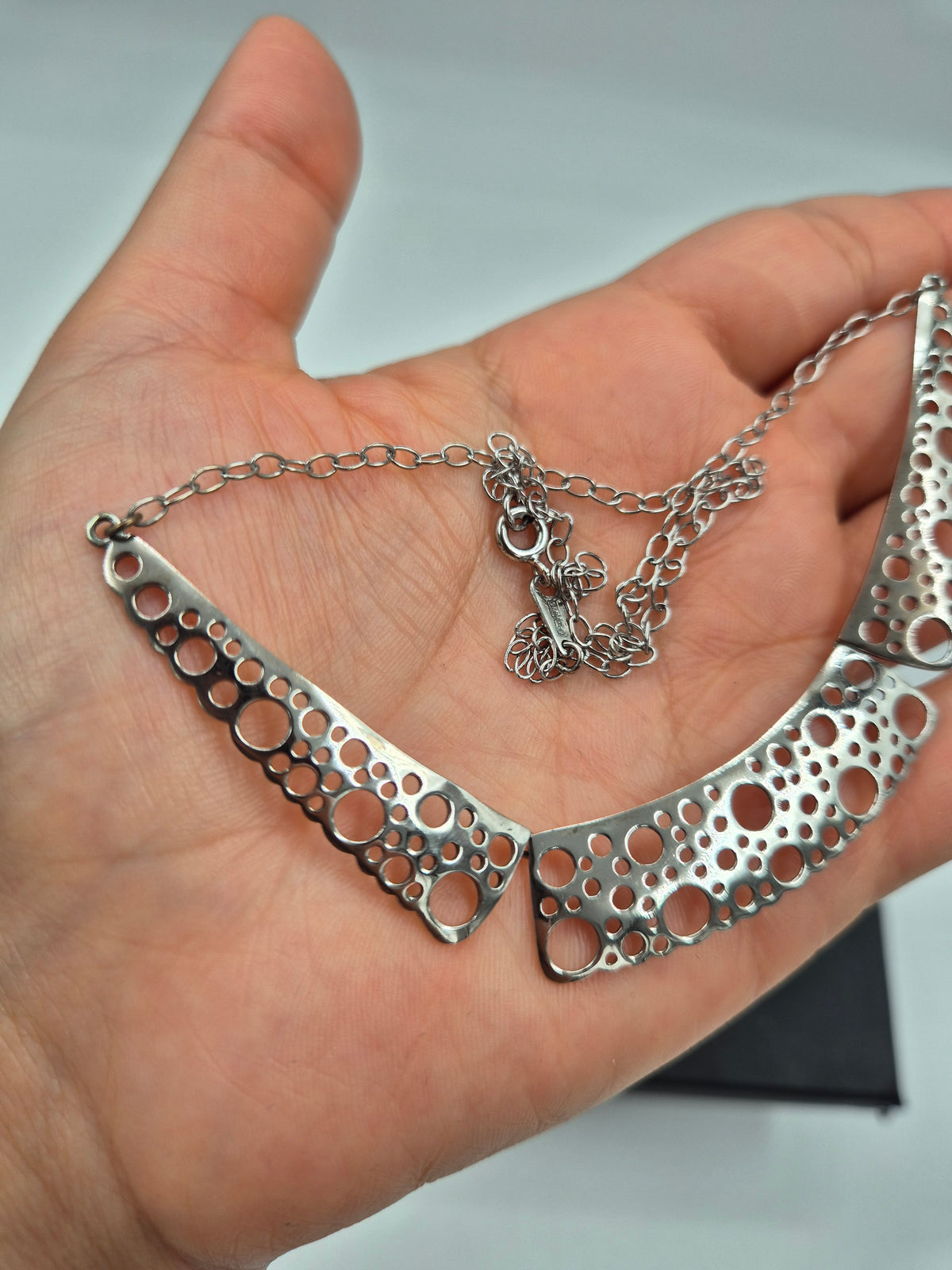 Liisa Vitali Silver Bubble Necklace, Finnish Designer Jewellery, Openwork Statement Necklace with Original Box