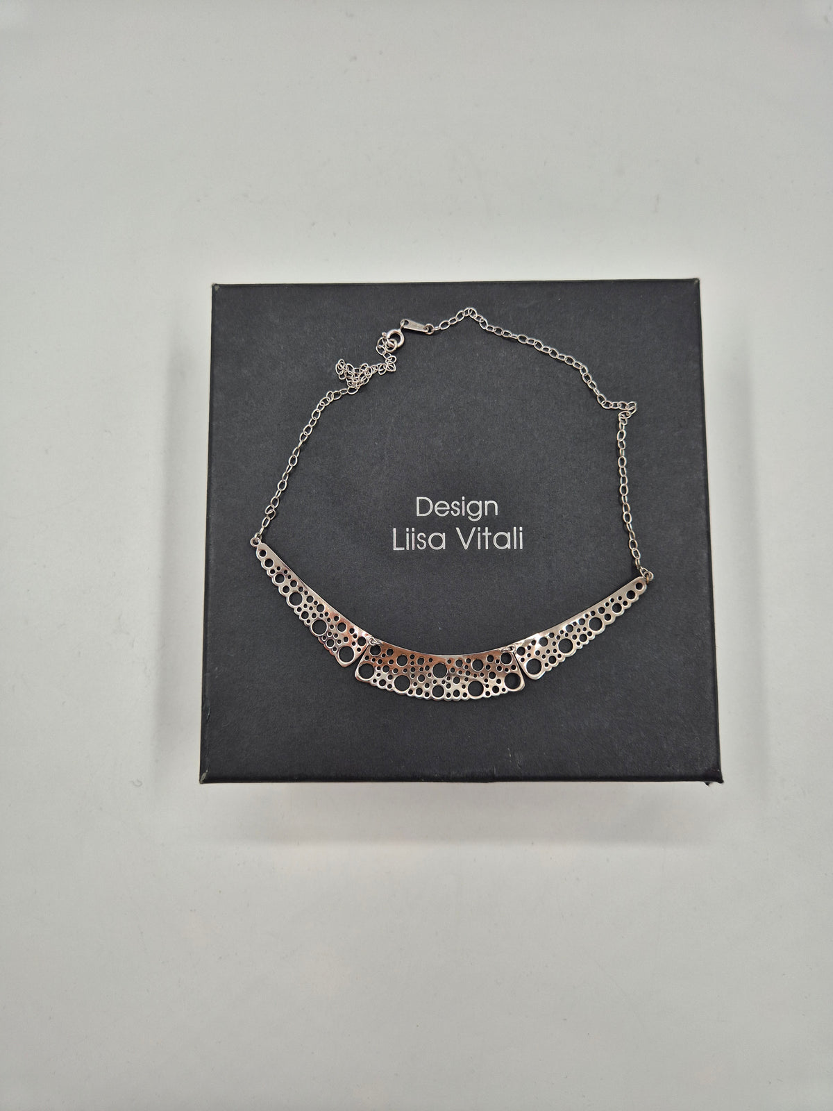 Liisa Vitali Silver Bubble Necklace, Finnish Designer Jewellery, Openwork Statement Necklace with Original Box