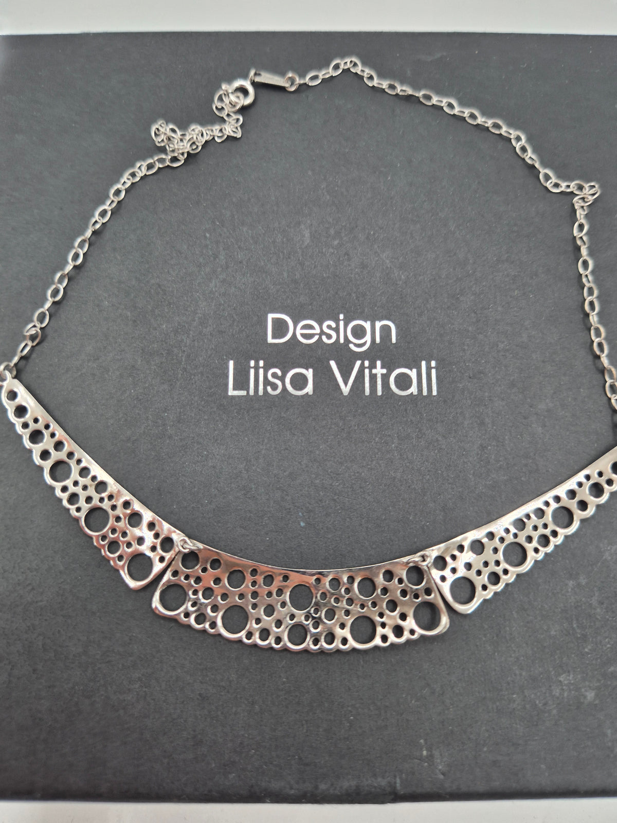 Liisa Vitali Silver Bubble Necklace, Finnish Designer Jewellery, Openwork Statement Necklace with Original Box
