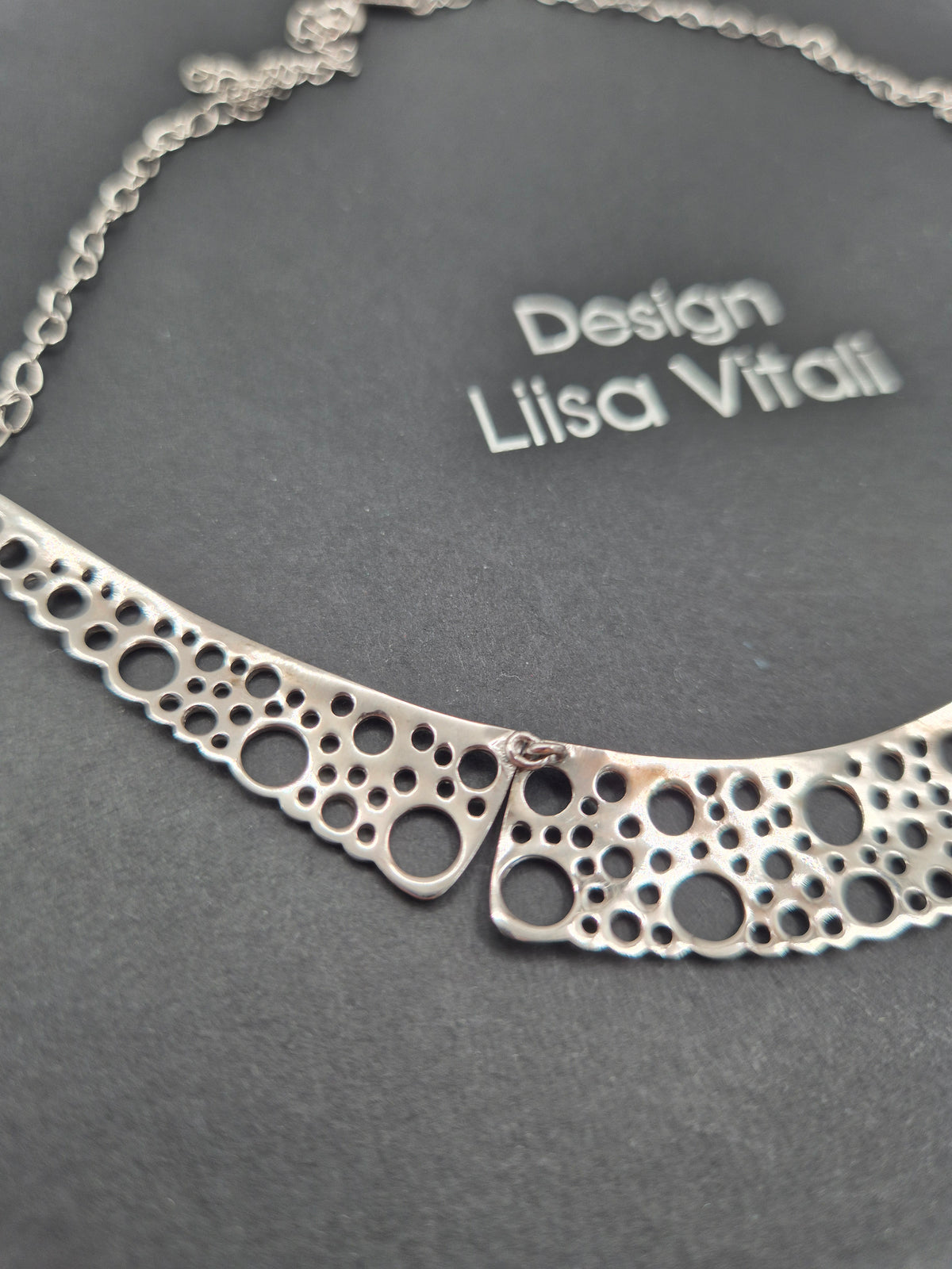 Liisa Vitali Silver Bubble Necklace, Finnish Designer Jewellery, Openwork Statement Necklace with Original Box