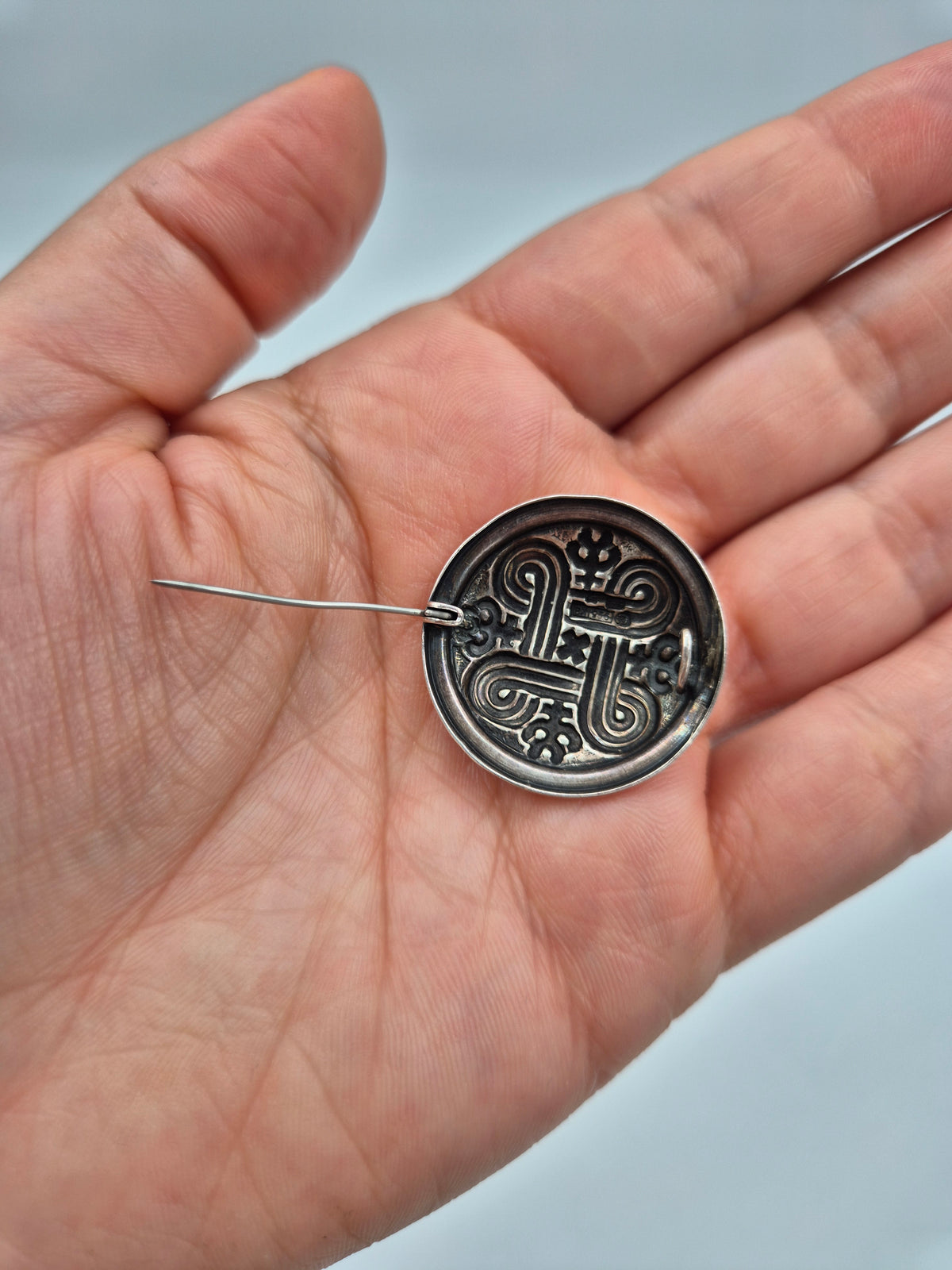 Silver Hannunvaakuna Brooch Kalevala, Traditional Finnish Jewelry