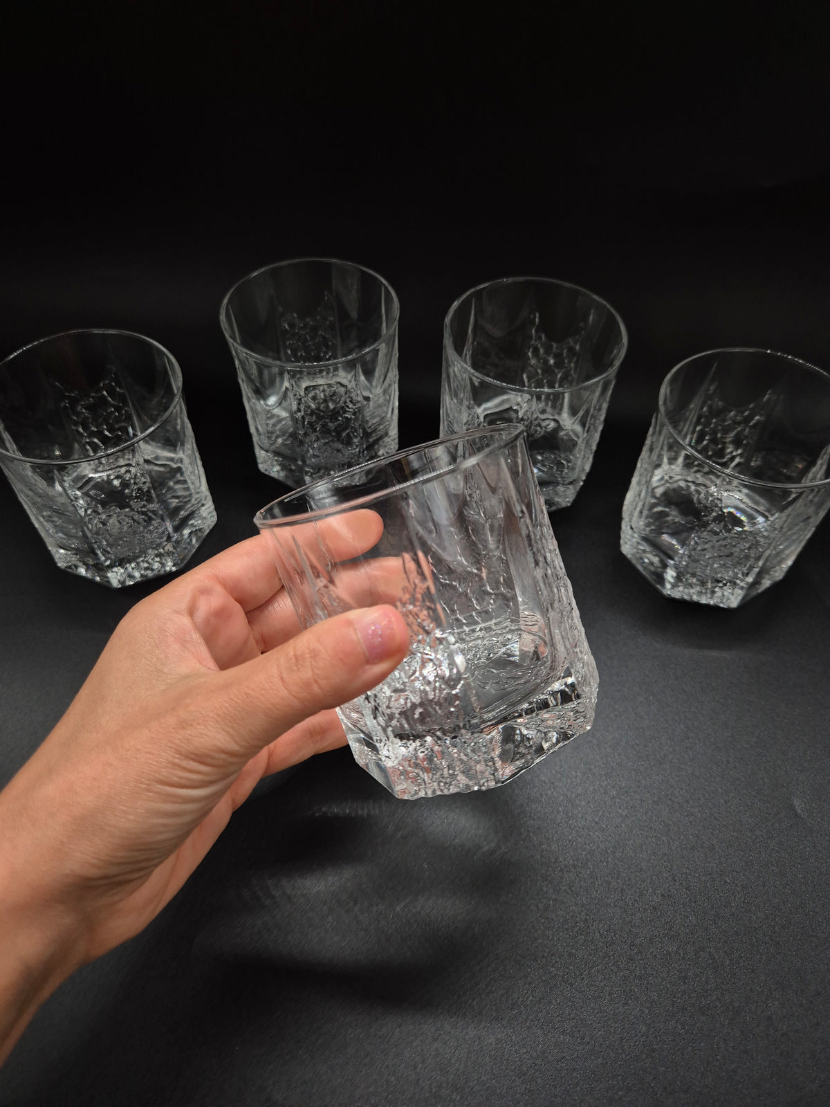 Vintage Iittala Glasses by Tapio Wirkkala, Set of 5 Clear Finnish Glass Tumblers, Nordic Vintage Drinkware