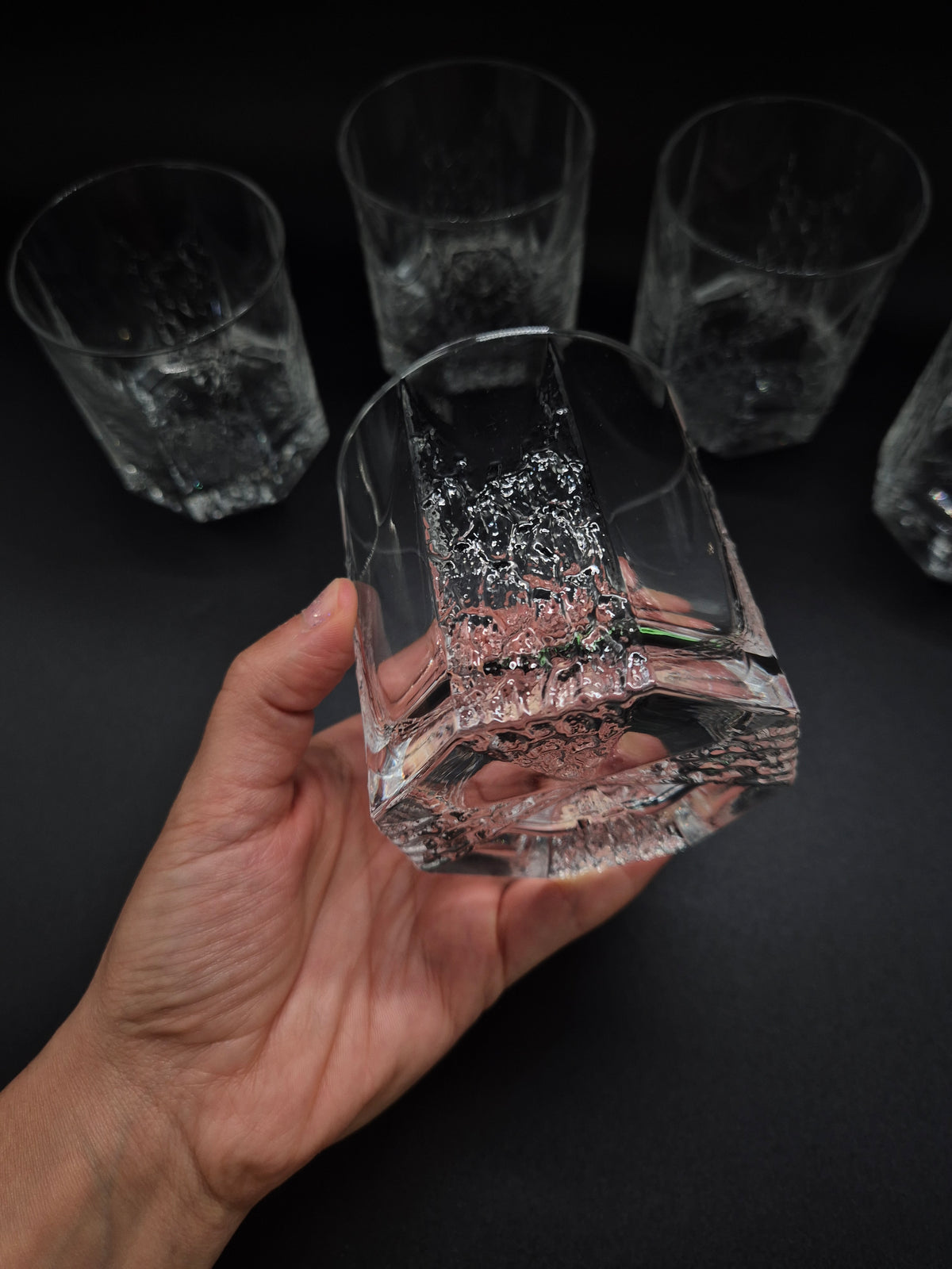 Vintage Iittala Glasses by Tapio Wirkkala, Set of 5 Clear Finnish Glass Tumblers, Nordic Vintage Drinkware