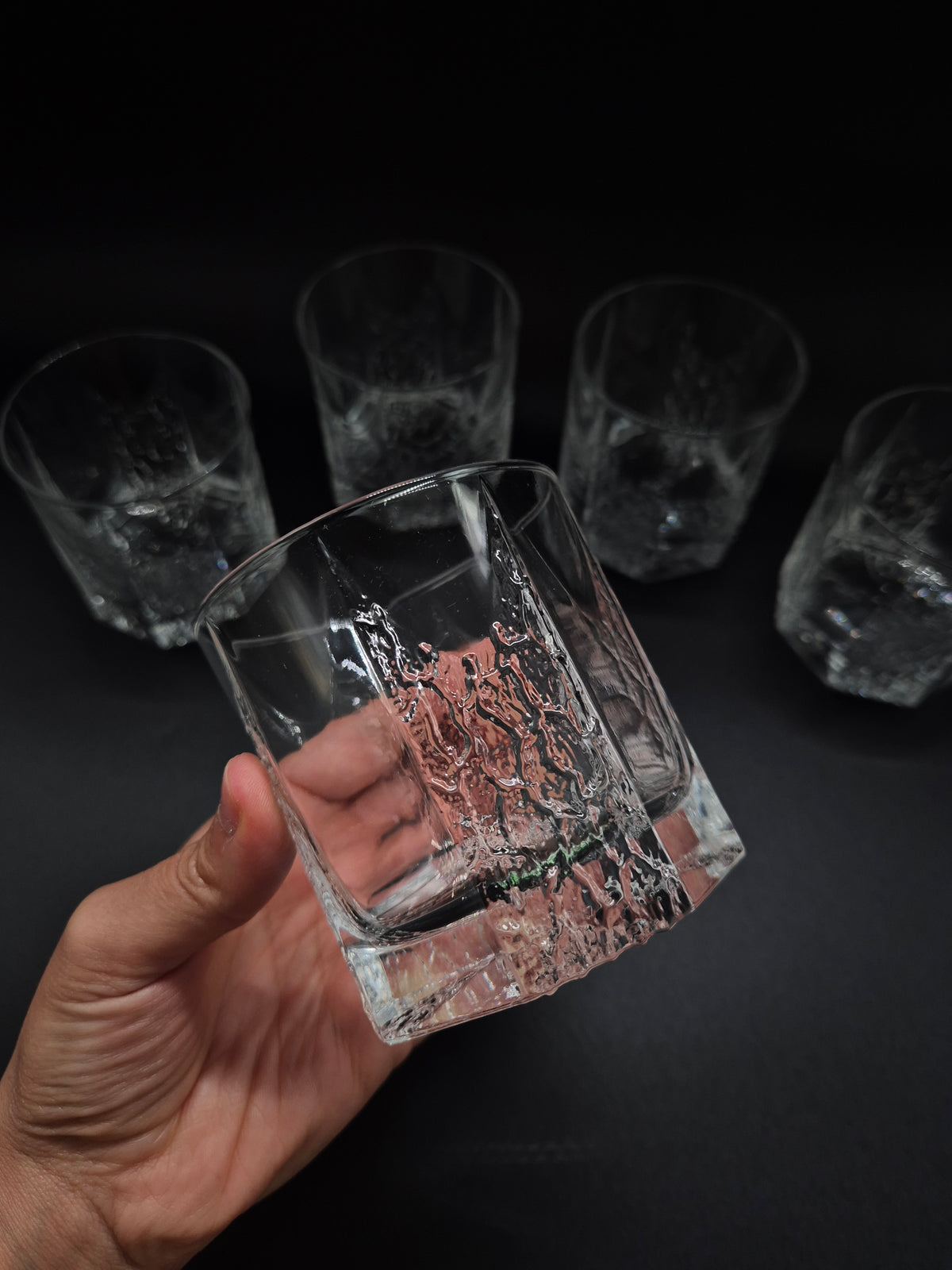 Vintage Iittala Glasses by Tapio Wirkkala, Set of 5 Clear Finnish Glass Tumblers, Nordic Vintage Drinkware
