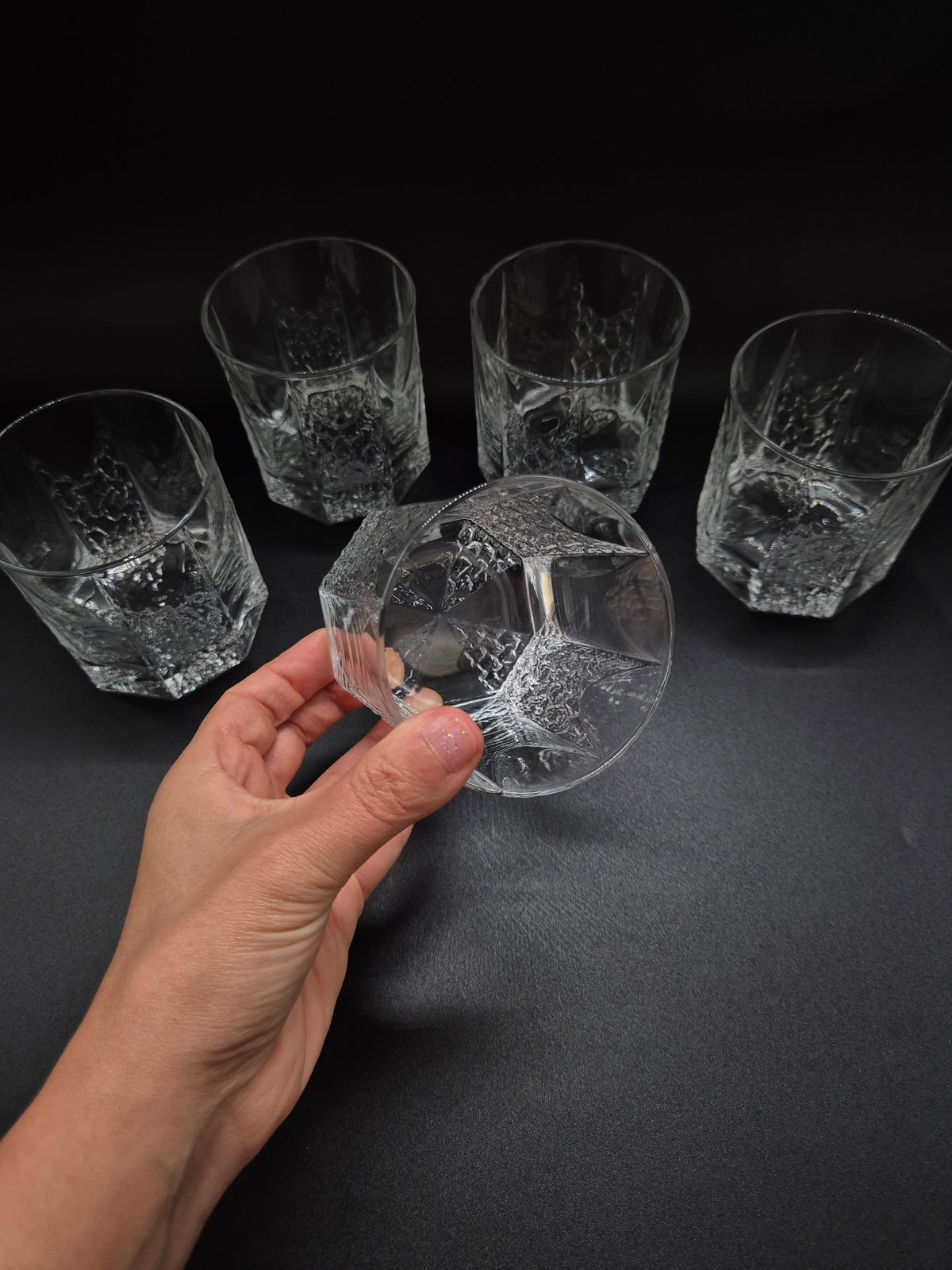 Vintage Iittala Glasses by Tapio Wirkkala, Set of 5 Clear Finnish Glass Tumblers, Nordic Vintage Drinkware