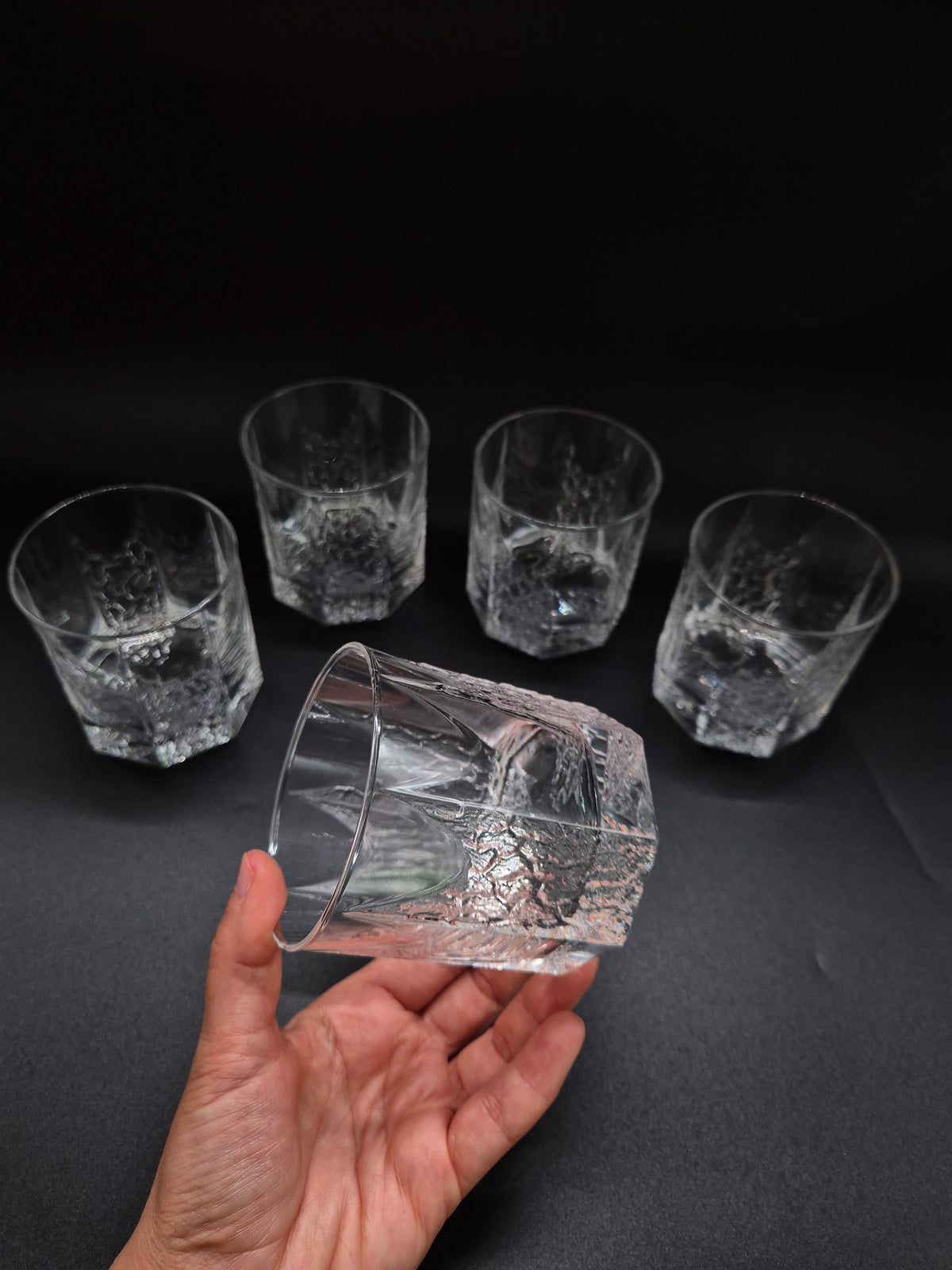 Vintage Iittala Glasses by Tapio Wirkkala, Set of 5 Clear Finnish Glass Tumblers, Nordic Vintage Drinkware