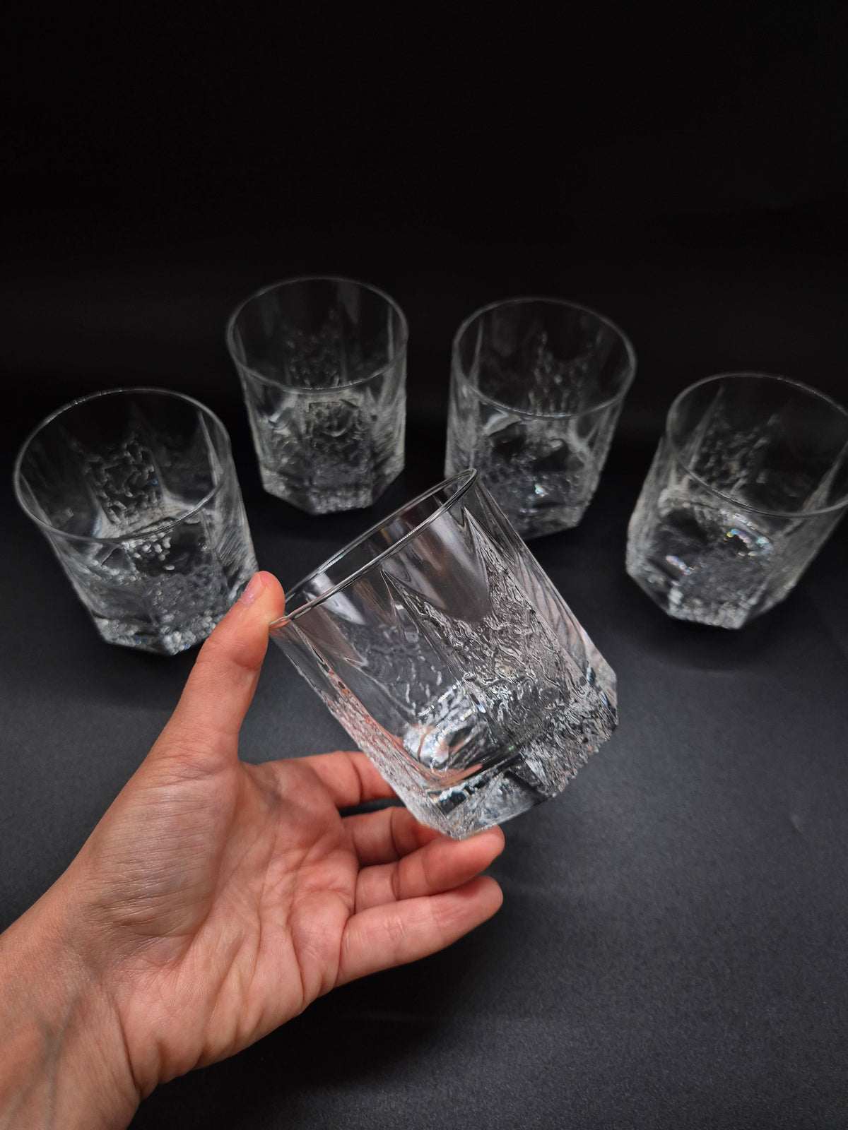 Vintage Iittala Glasses by Tapio Wirkkala, Set of 5 Clear Finnish Glass Tumblers, Nordic Vintage Drinkware