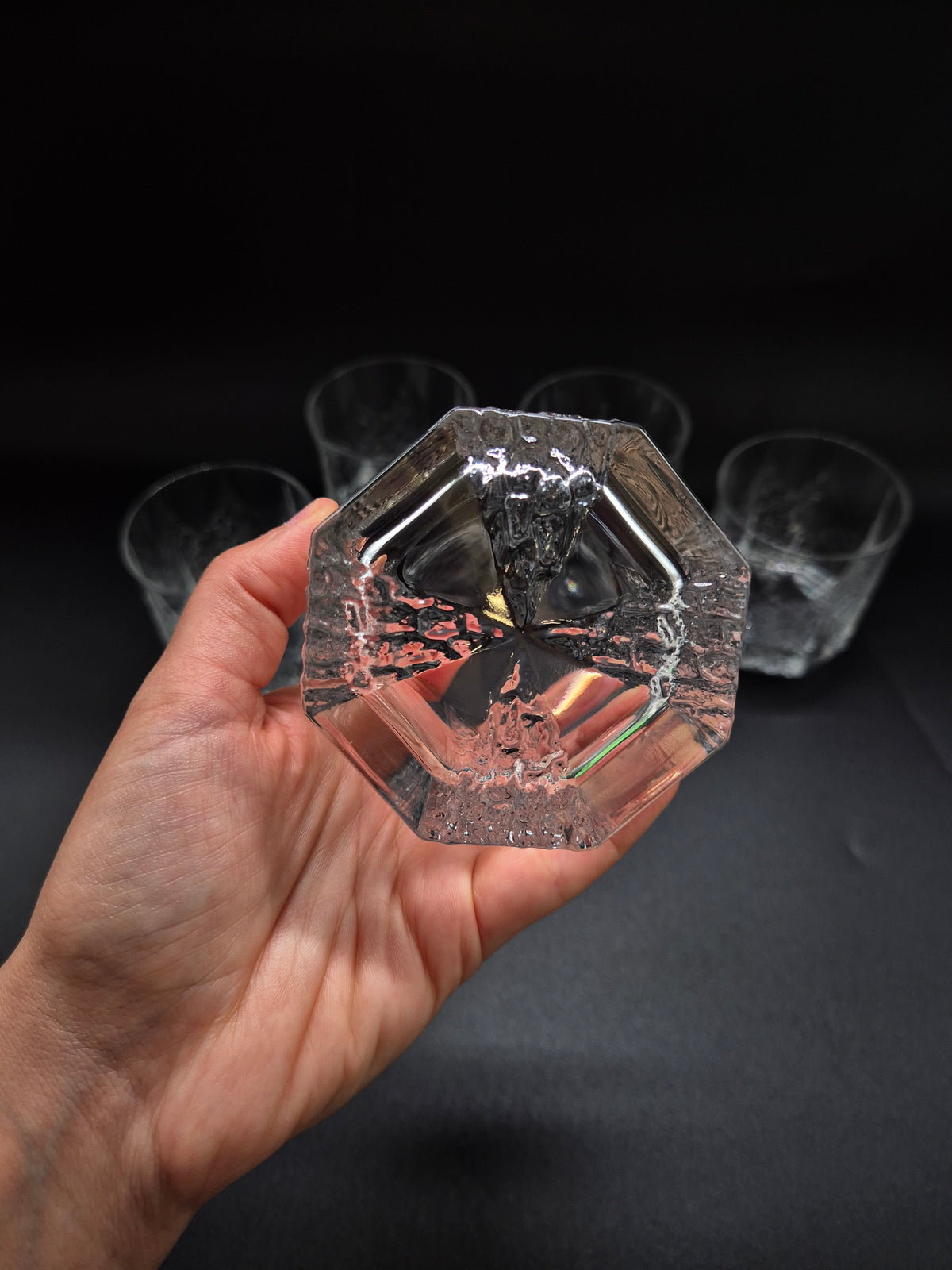Vintage Iittala Glasses by Tapio Wirkkala, Set of 5 Clear Finnish Glass Tumblers, Nordic Vintage Drinkware