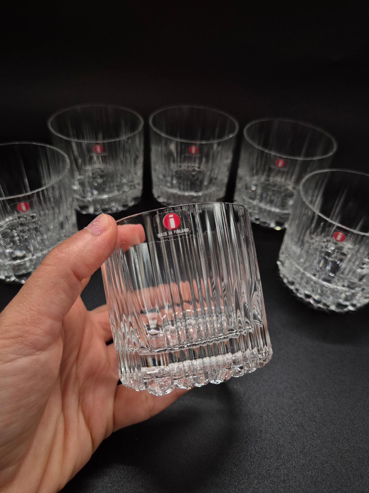 Set of Six vintage Iittala Rihla Glass Tumblers by Valto Kokko, Finnish Design, 1980s