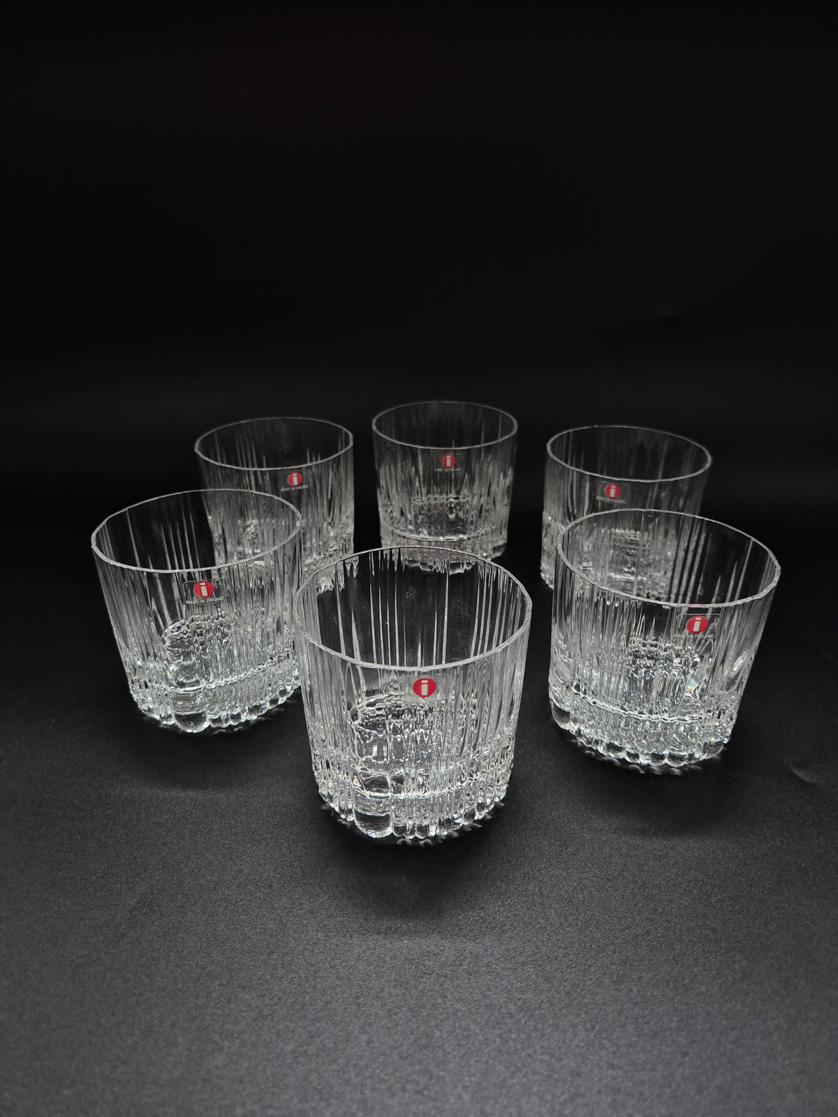 Set of Six vintage Iittala Rihla Glass Tumblers by Valto Kokko, Finnish Design, 1980s
