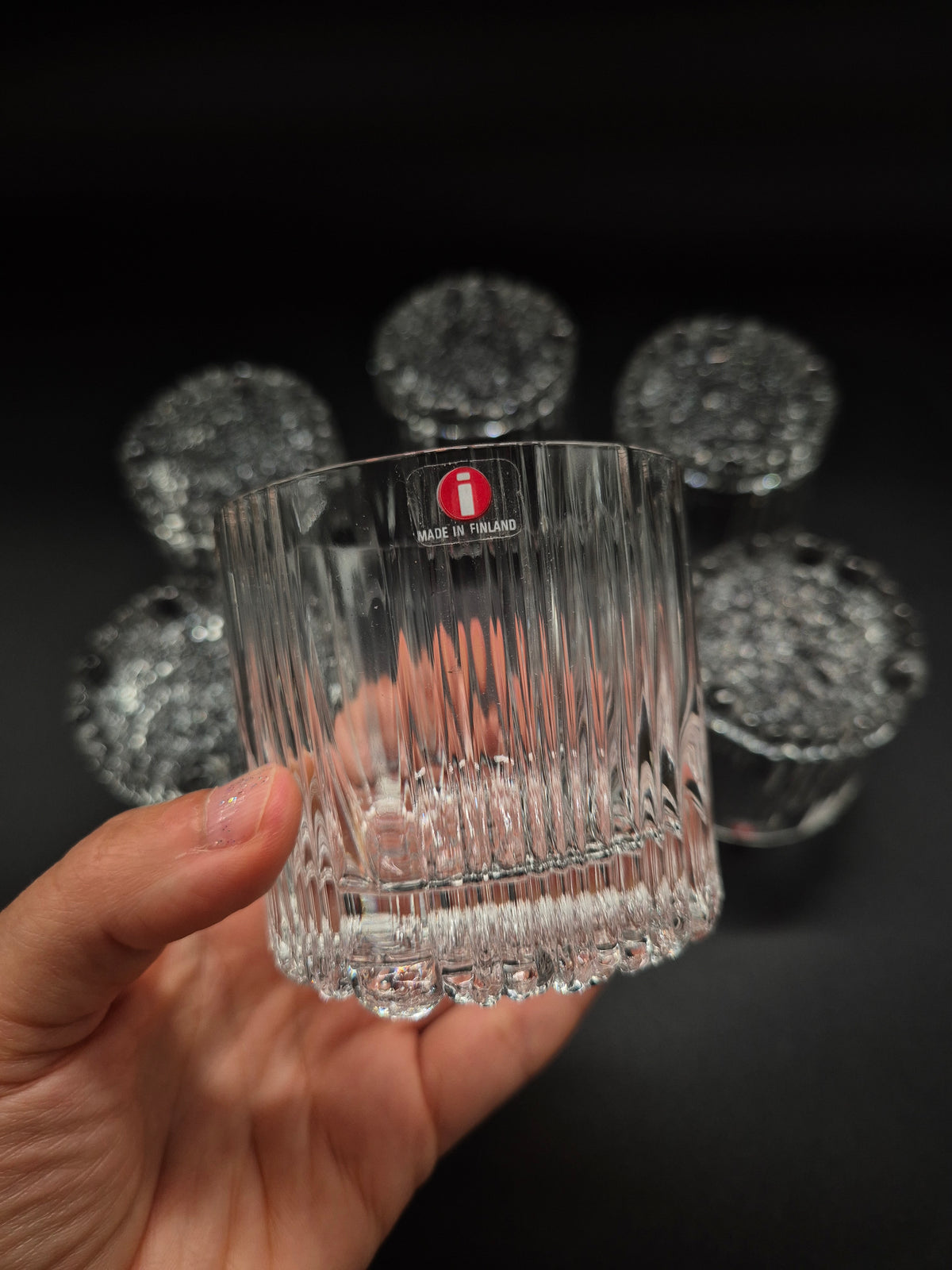 Set of Six vintage Iittala Rihla Glass Tumblers by Valto Kokko, Finnish Design, 1980s