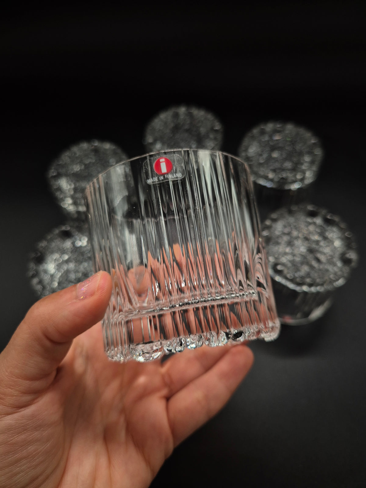 Set of Six vintage Iittala Rihla Glass Tumblers by Valto Kokko, Finnish Design, 1980s